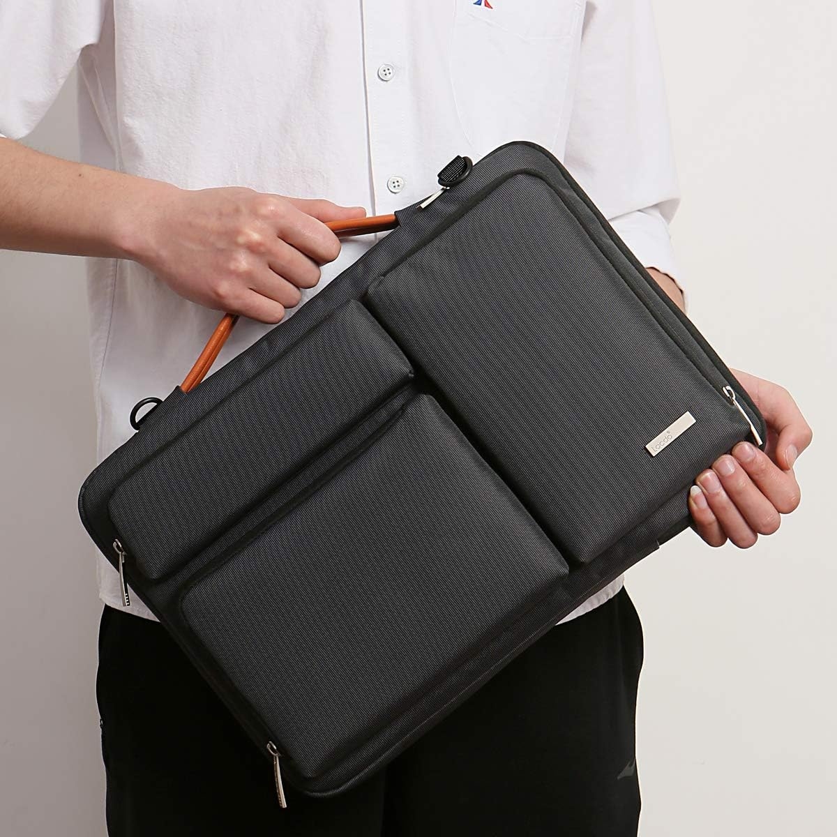 Lacdo 15.6 Inch 360&deg; Protective Laptop Messenger Shoulder Bag for 15.6" Acer Aspire 5, Lenovo Ideapad V145, Asus Vivobook 15, Msi Gl66, Hp Elitebook 850, Dell Inspiron Notebook Water Repellent, Black image number 3