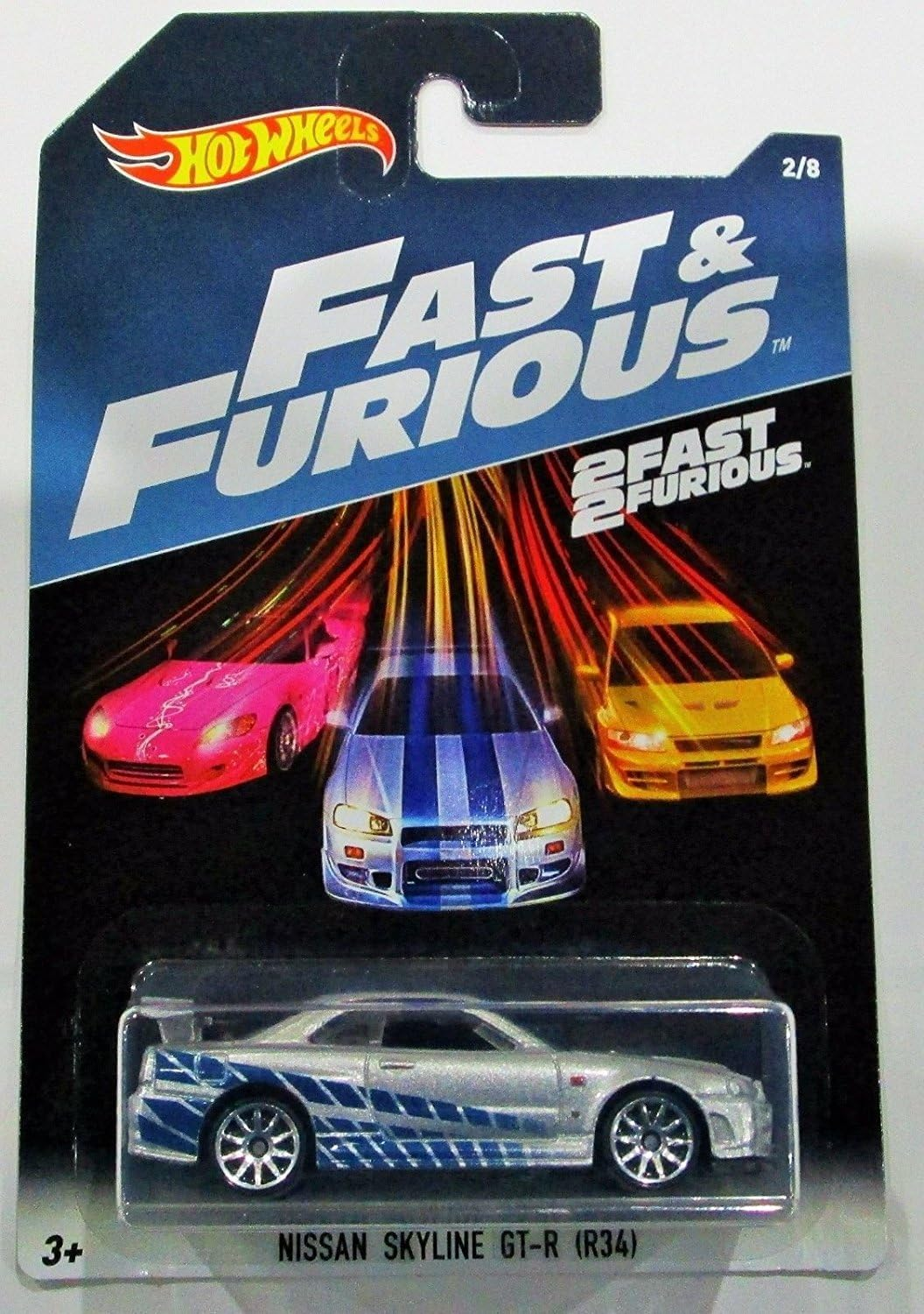 Hot Wheels 2017 Fast and Furious Nissan Skyline GT-R R34 Silver/Blue 2 Fast 2 Furious 2/8
