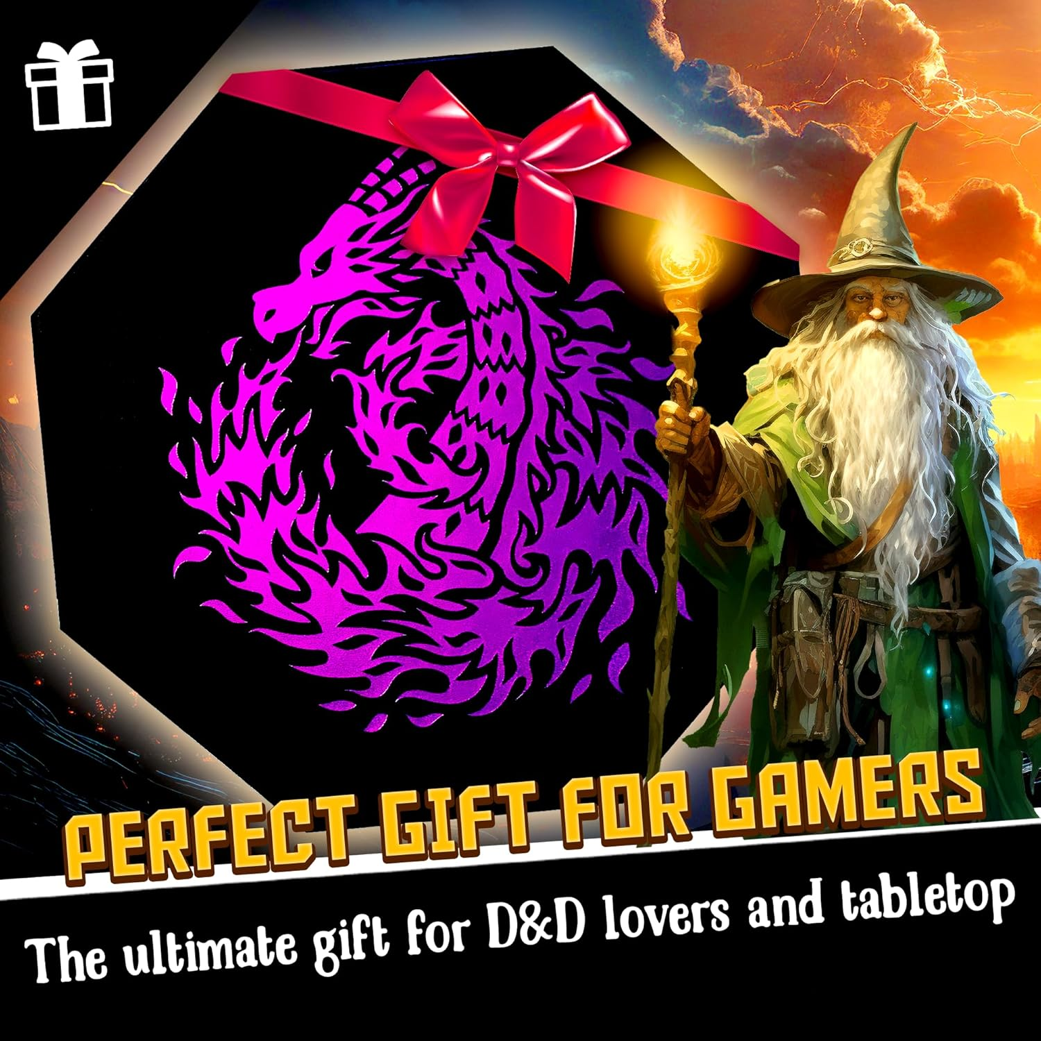 Fantasydice- Purple -Fire Dragon-Dice Tray - 8" Octagon with Lid and Dice Staging Area - for Dice, Board Games, Tabletop Rpgs like D&D (DND) 3.5 and 5E, Call of Cthulhu, Pathfinder, Shadowrun and More image number 2