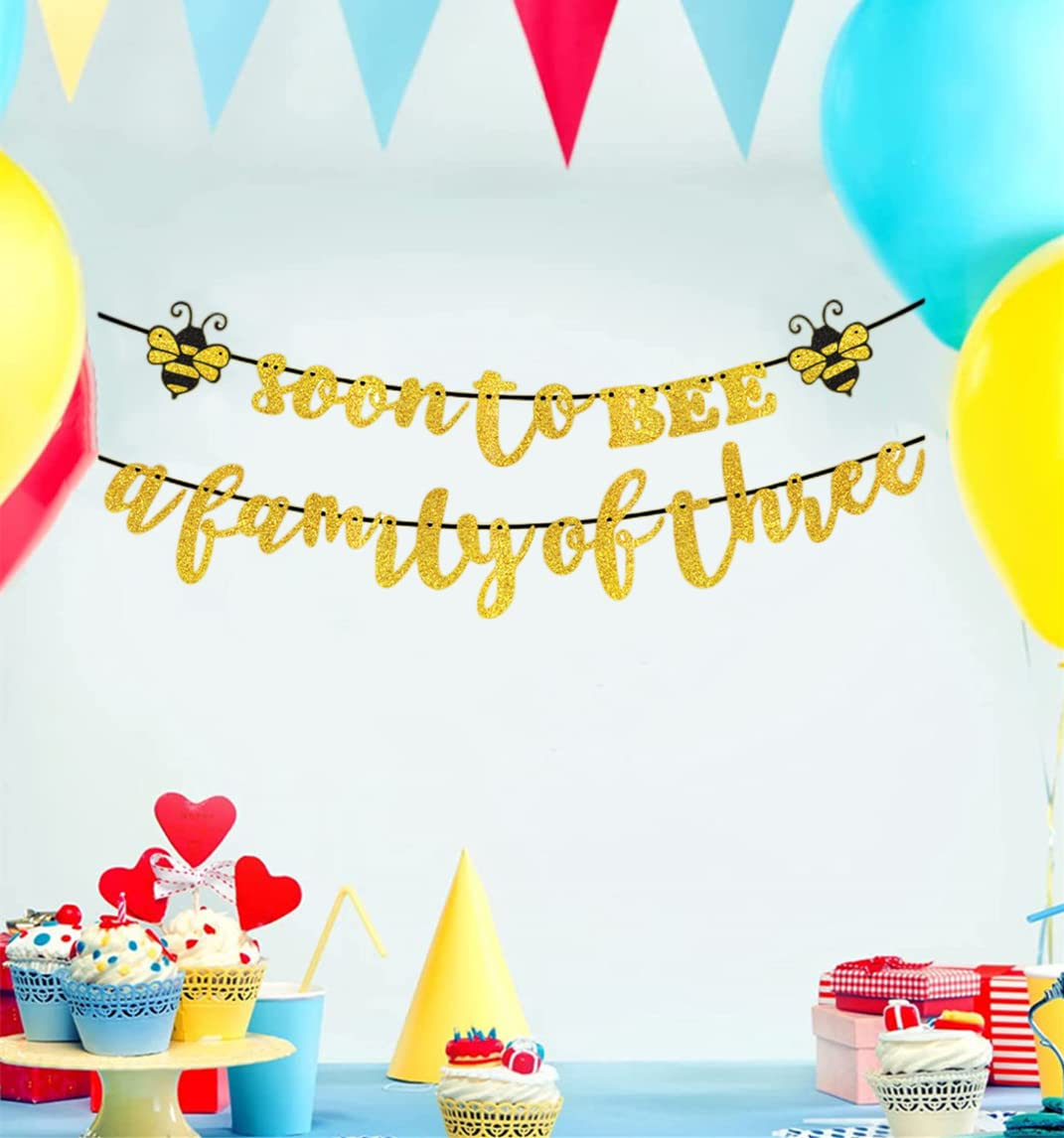 Party Decoration Banner, Soon to Bee a Family of Three, Baby Shower Decor,Gender Reveal Party Decorations Boy or Girl Party Supplies for Gender Reveal Use image number 4