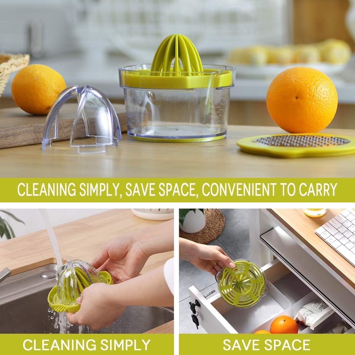 Citrus Lemon Orange Juicer, Manual Hand Squeezer with Built-In Measuring Cup and Grater 12OZ 4 in 1 Multi-Function Manual Juicer with Multi-Size Reamers, Ginger Garlic Cheese Grater Egg Yolk Separator image number 4
