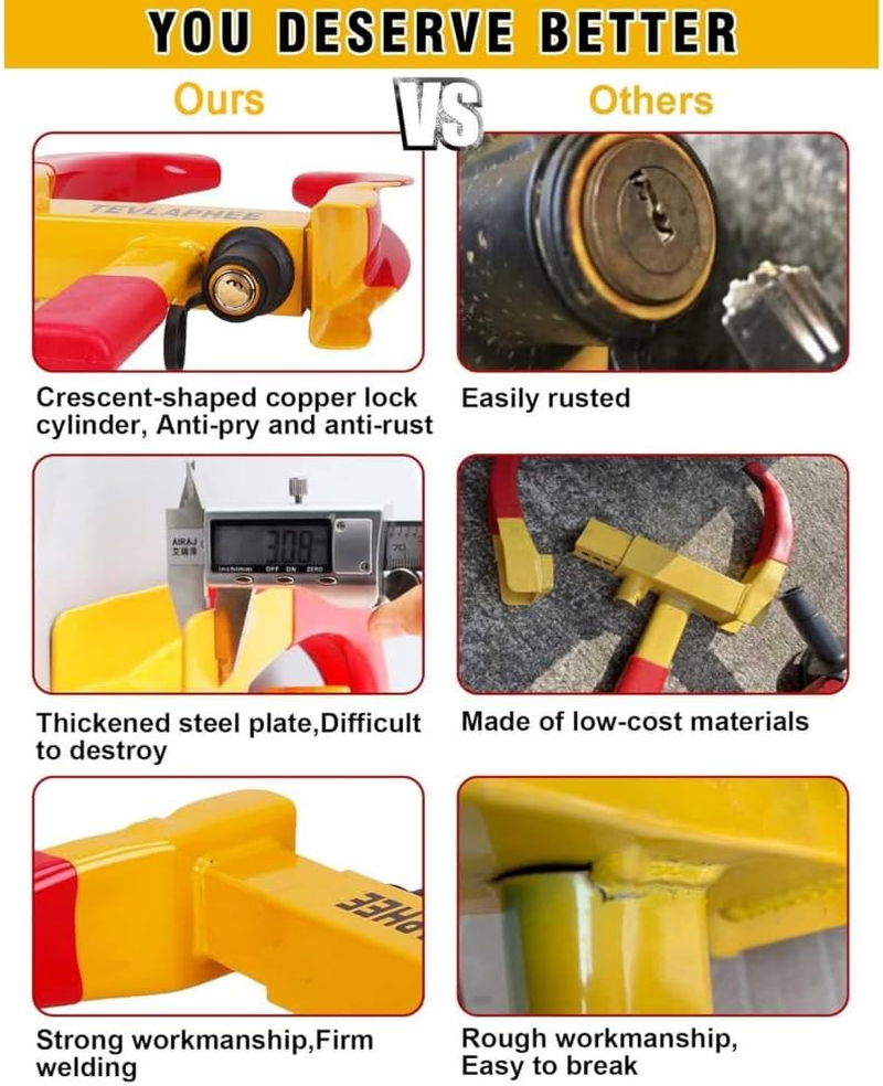 Universal Wheel Lock,Heavy Duty Trailer Lock Wheel Clamp,Universal Security,Adjustable Heavy-Duty Security Tires Anti-Theft Lock,Tire Lock anti Theft for Trailers Golf Cart image number 4