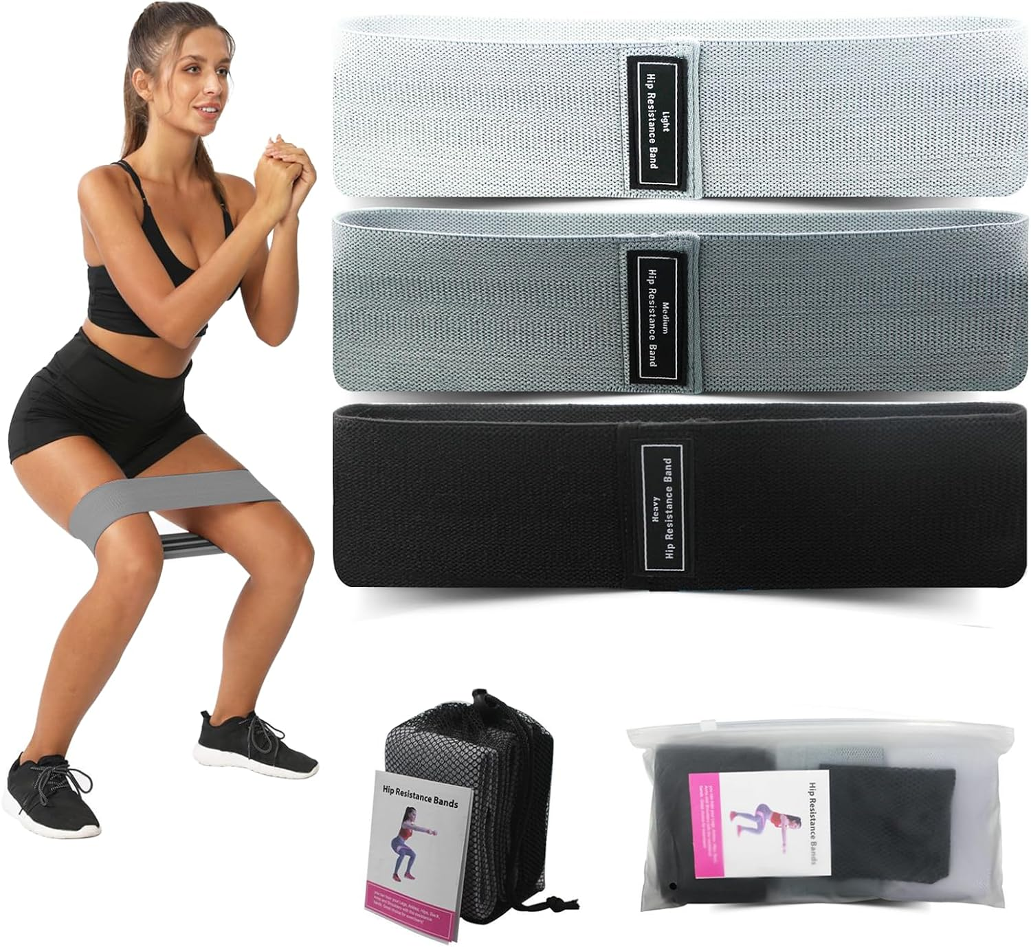 3PCS Non-Slip Resistance Bands Set - Fabric Booty Bands for Exercise & Fitness - Durable Hip and Squat Bands with Varying Resistance Levels for Strength Training image number 4