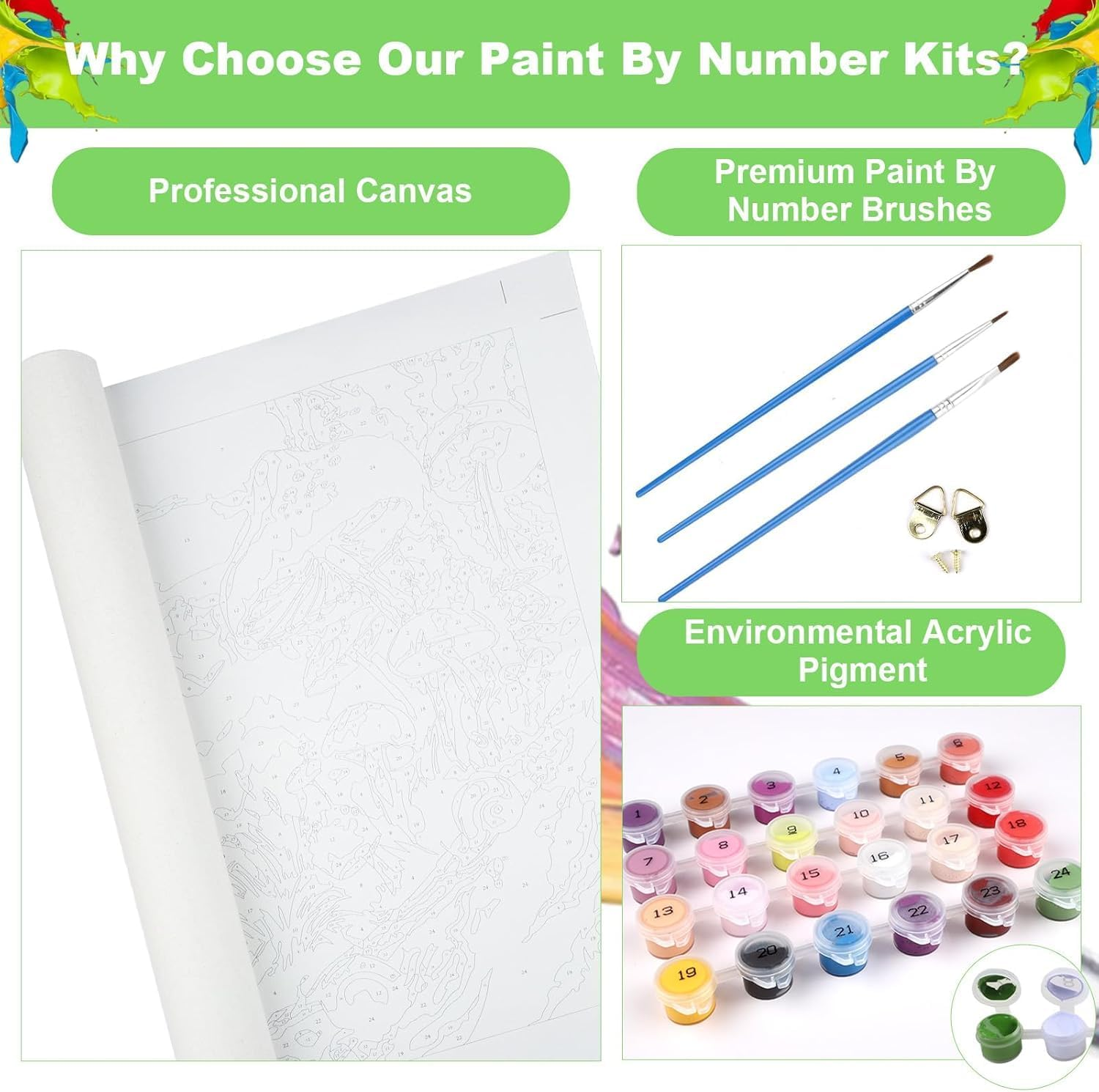 Paint by Number for Adults. Flowers Paint by Numbers for Adults Beginner Drawing Paintwork with 3 Paintbrushes Paint Canvas Oil Painting 16&rdquo; X 20&rdquo;