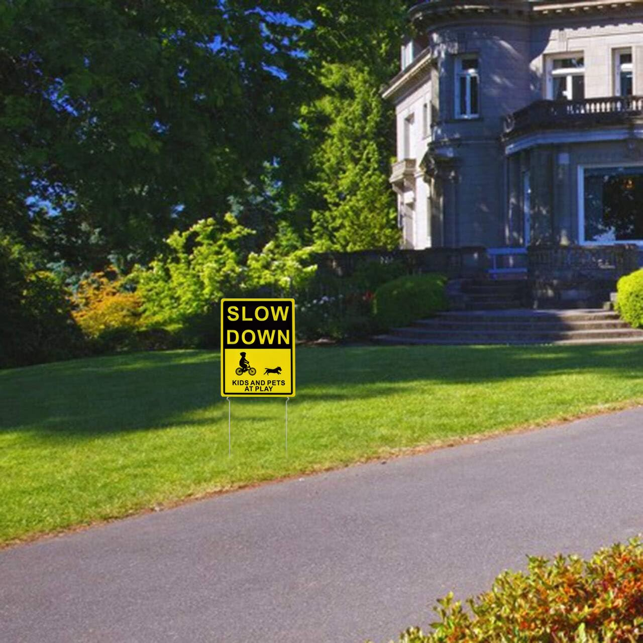 Kichwit 2 Pack Double Sided Slow down Kids and Pets at Play Yard Signs with Metal Stakes, Sign Measures 11.8 X 15.7 Inches image number 5