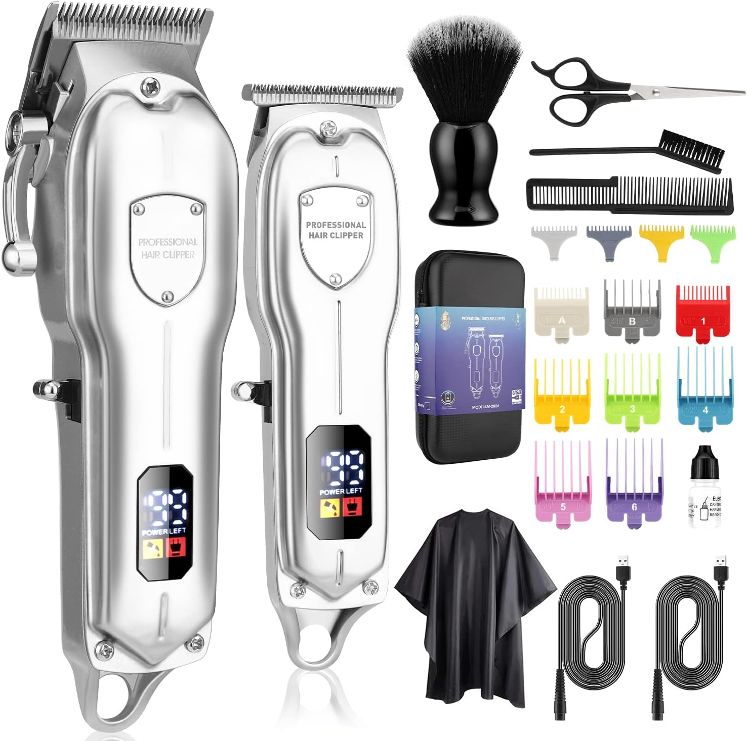 Karrte Professional Hair Clippers and Trimmer Kit,Cordless Hair Cutting Kit,Barber Supplies for Men Beard Trimmer Mens Grooming Kit Accessories (Silver) - Bronze image number 5