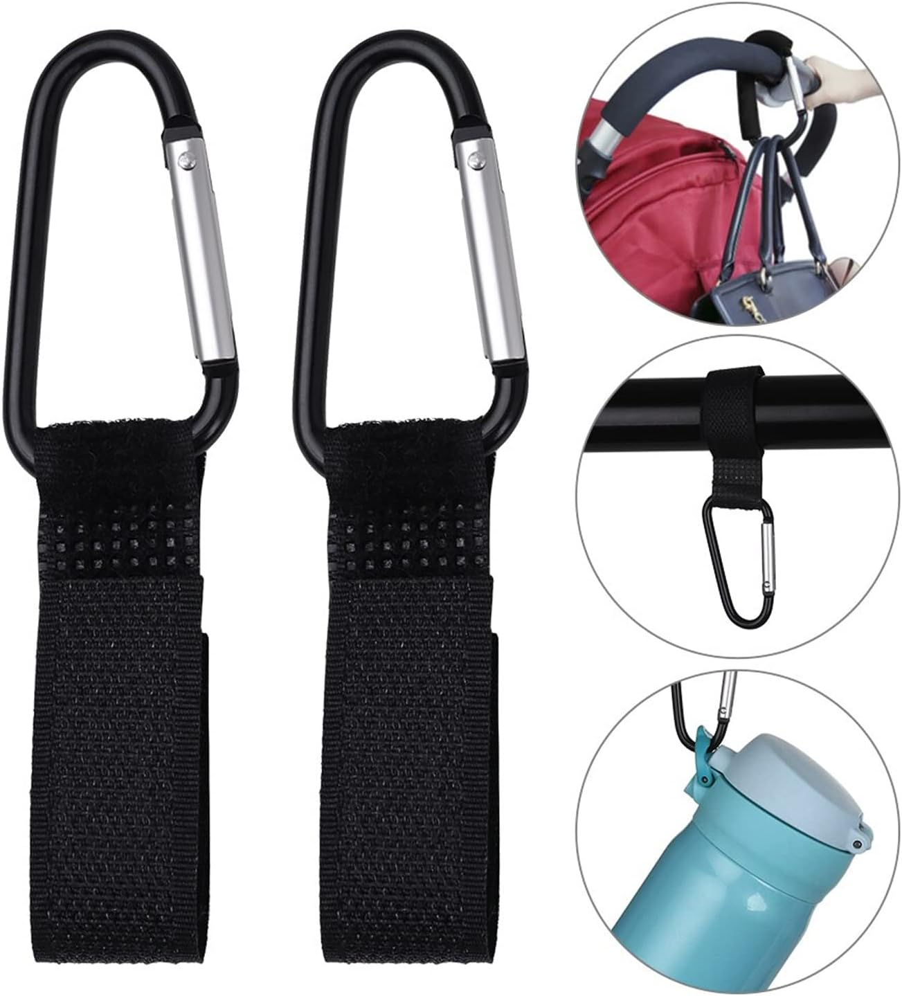 2Pcs Pram Hooks, Baby Stroller Hooks, Universal Clip Carrier Hanger for Shopping Bag and Baby Change Bag (Black) image number 1