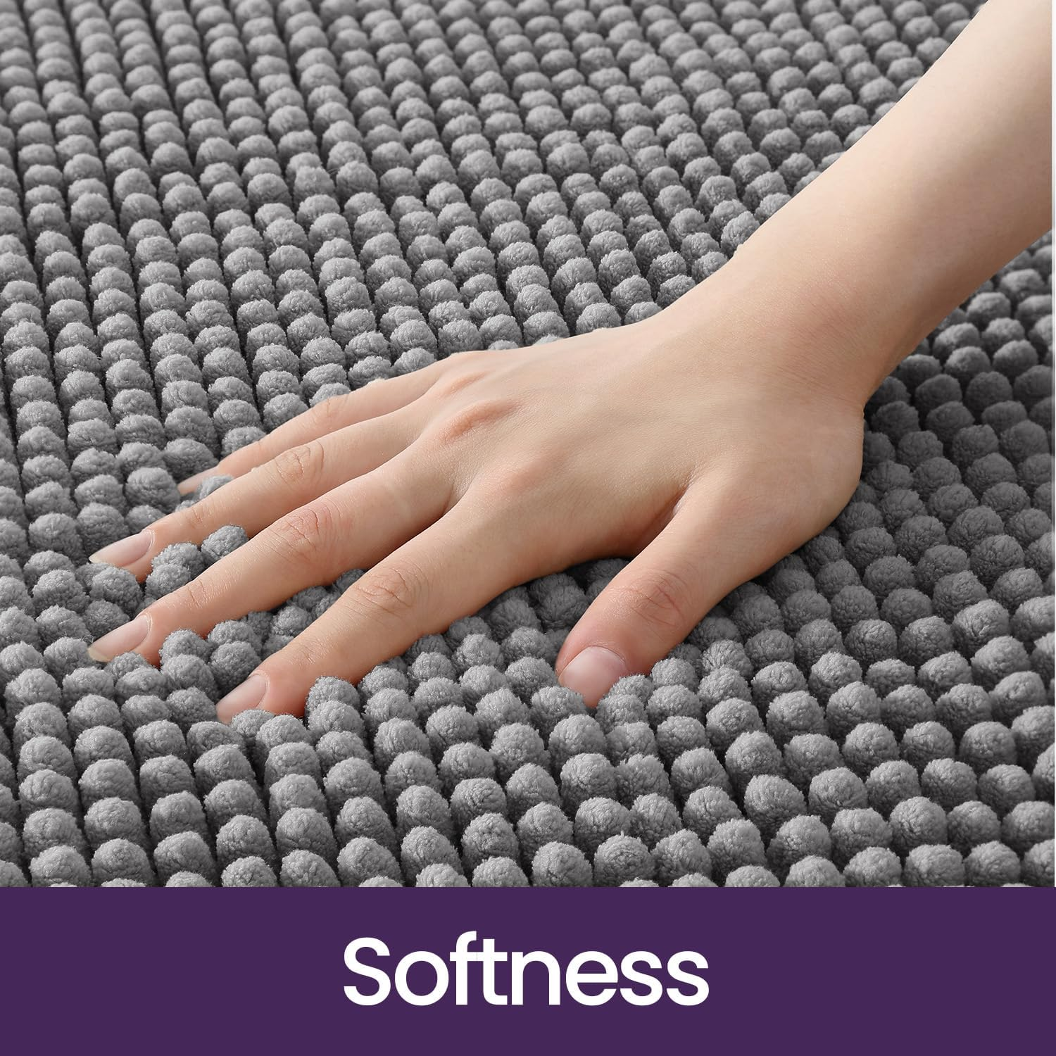 DEXI Bathroom Rugs Sets 2 Piece, Non Slip and Machine Washable Toilet Rug, Super Absorbent and Soft Chenille Bath Mat Set for Shower Floor and Tub, 50 X 80 Cm + 50 X 80 Cm, Grey image number 5