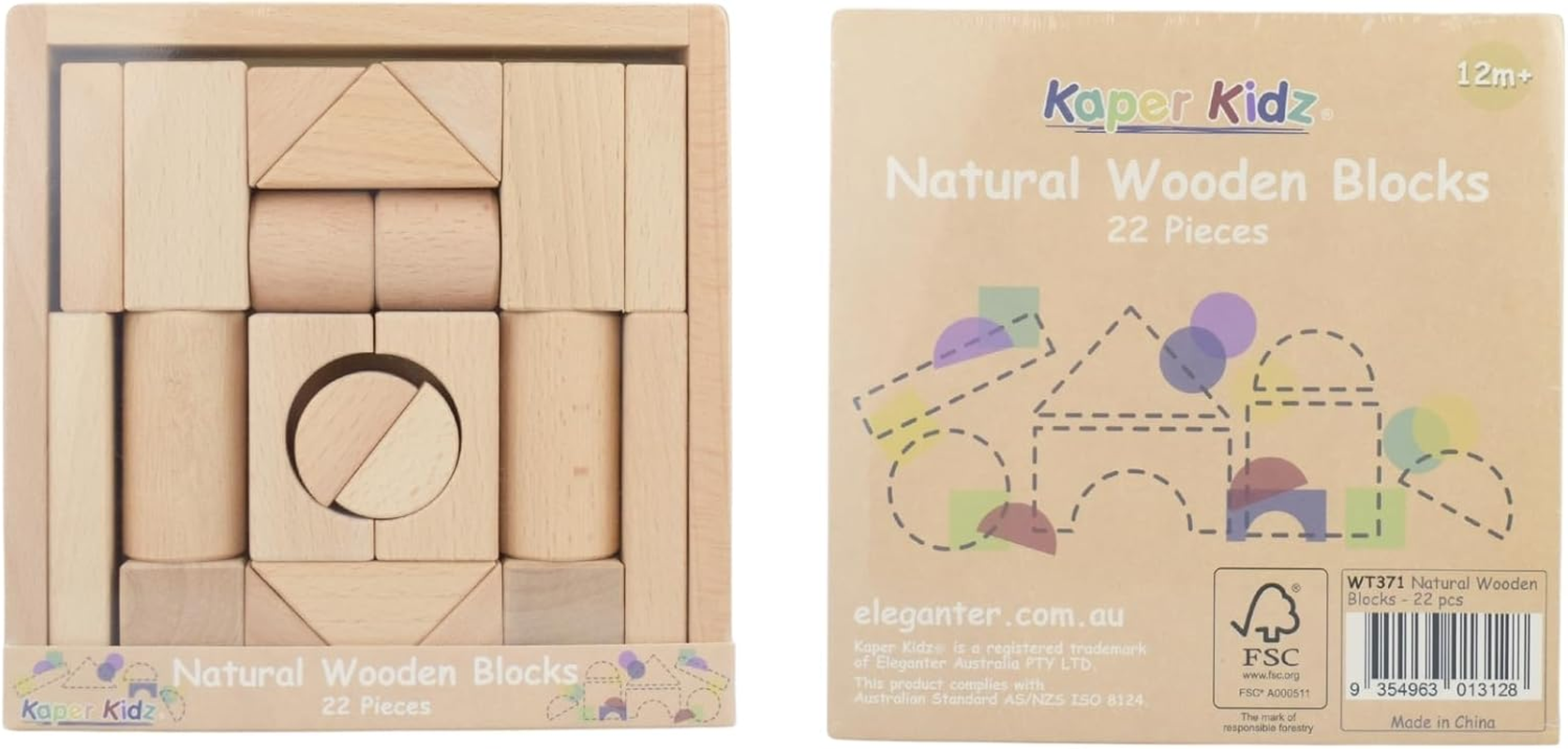 Kaper Kidz - Natural Wooden Blocks - 22PCS - Beech Wood Set for Toddlers/Kids image number 3