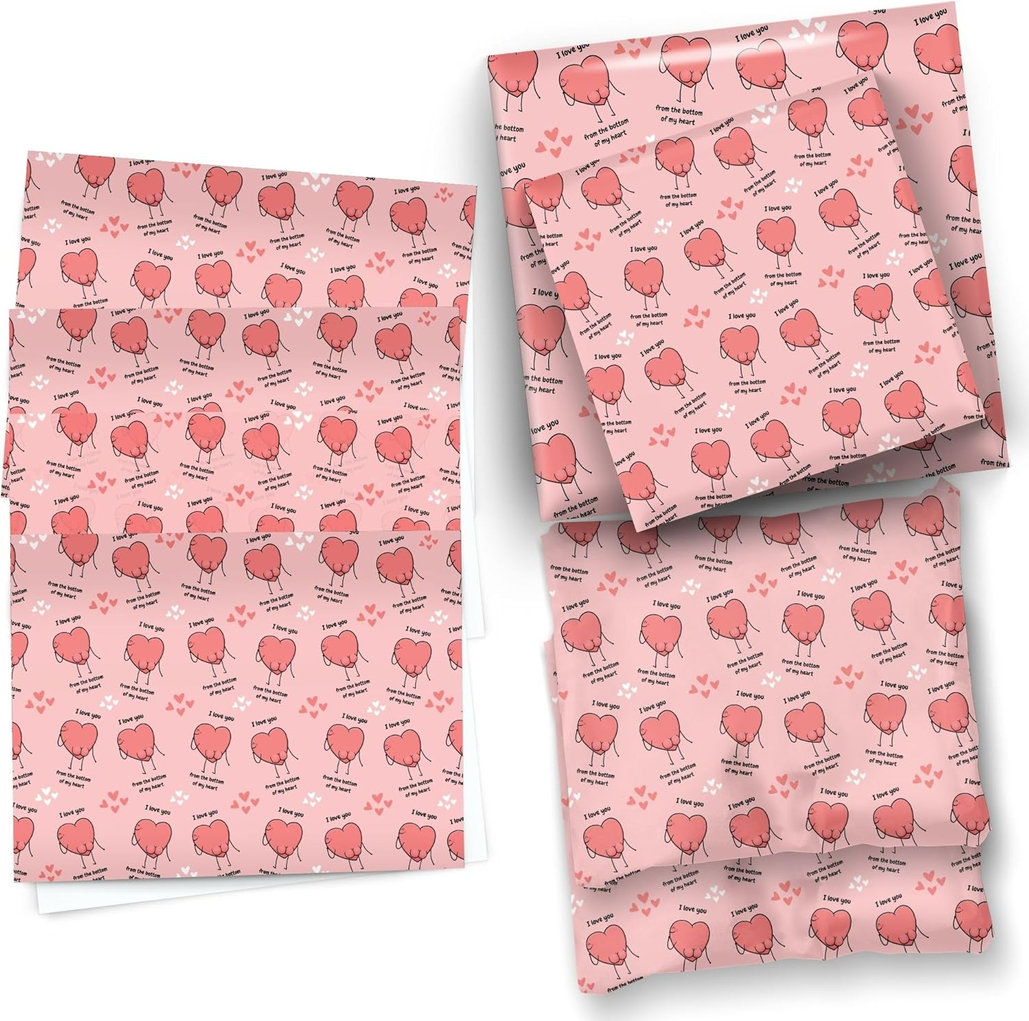 Limalima 4 X Wrapping Paper Sheets. Funny I Love You Heart Design Pink Perfect for Valentine Birthday Mother'S Day & Anniversary Suitable for Men Women Mum Dad Husband & Wife image number 4