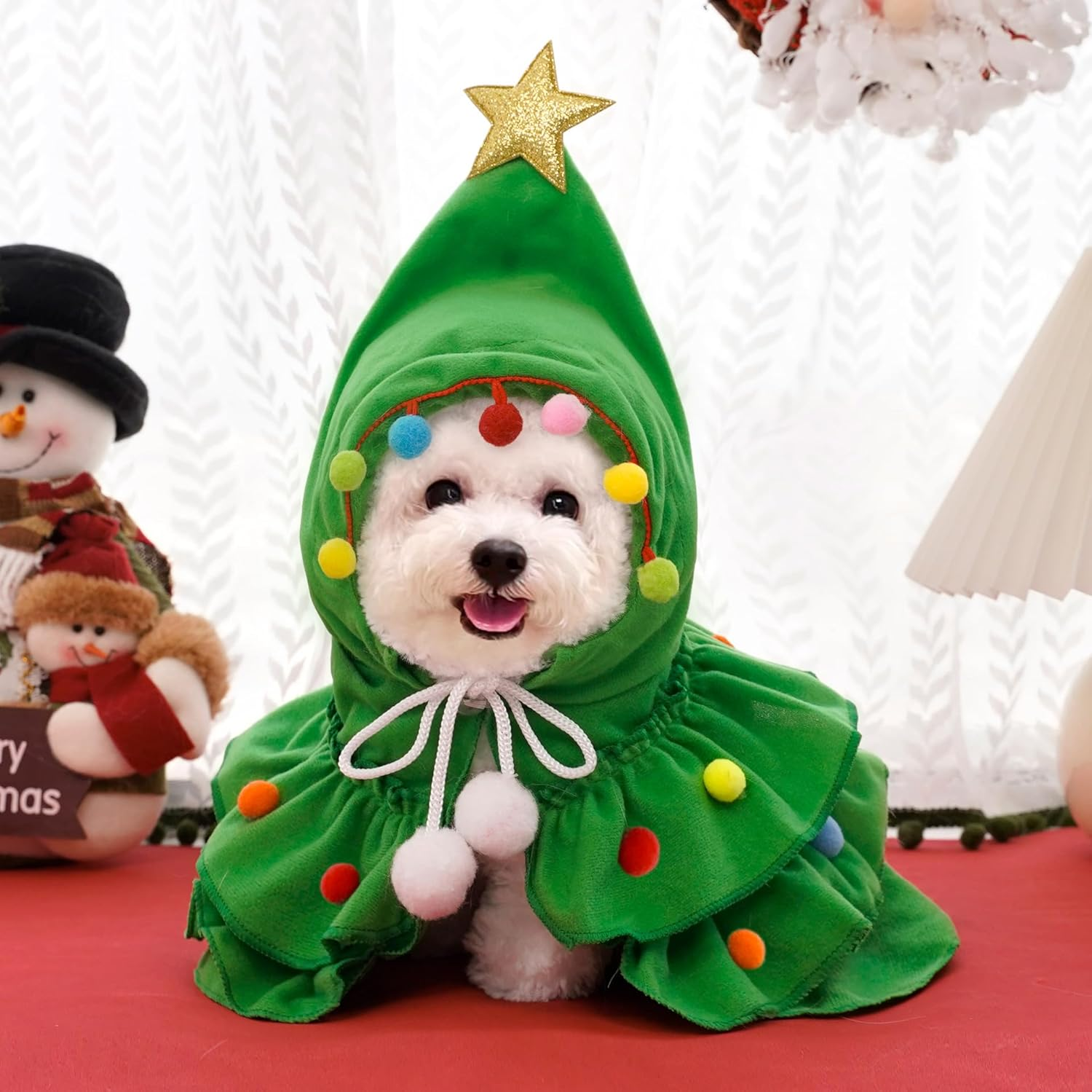 Pet Christmas Clothing Elf Clothing Cat Cloak Dog Clothing Little Cat Cloak Christmas Tree Little Dog Cat Pet (Green, L) image number 4