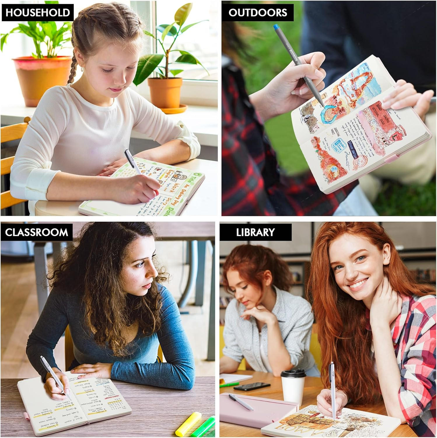 Feela Dotted Journal Kit, Dot Grid Hardcover Journal Notebook Set with Fineliners Stencils Stickers Washi Tapes for Beginners Women Girls Journaling Note Taking Planner Making, A5, 224 Pages, Pink image number 2