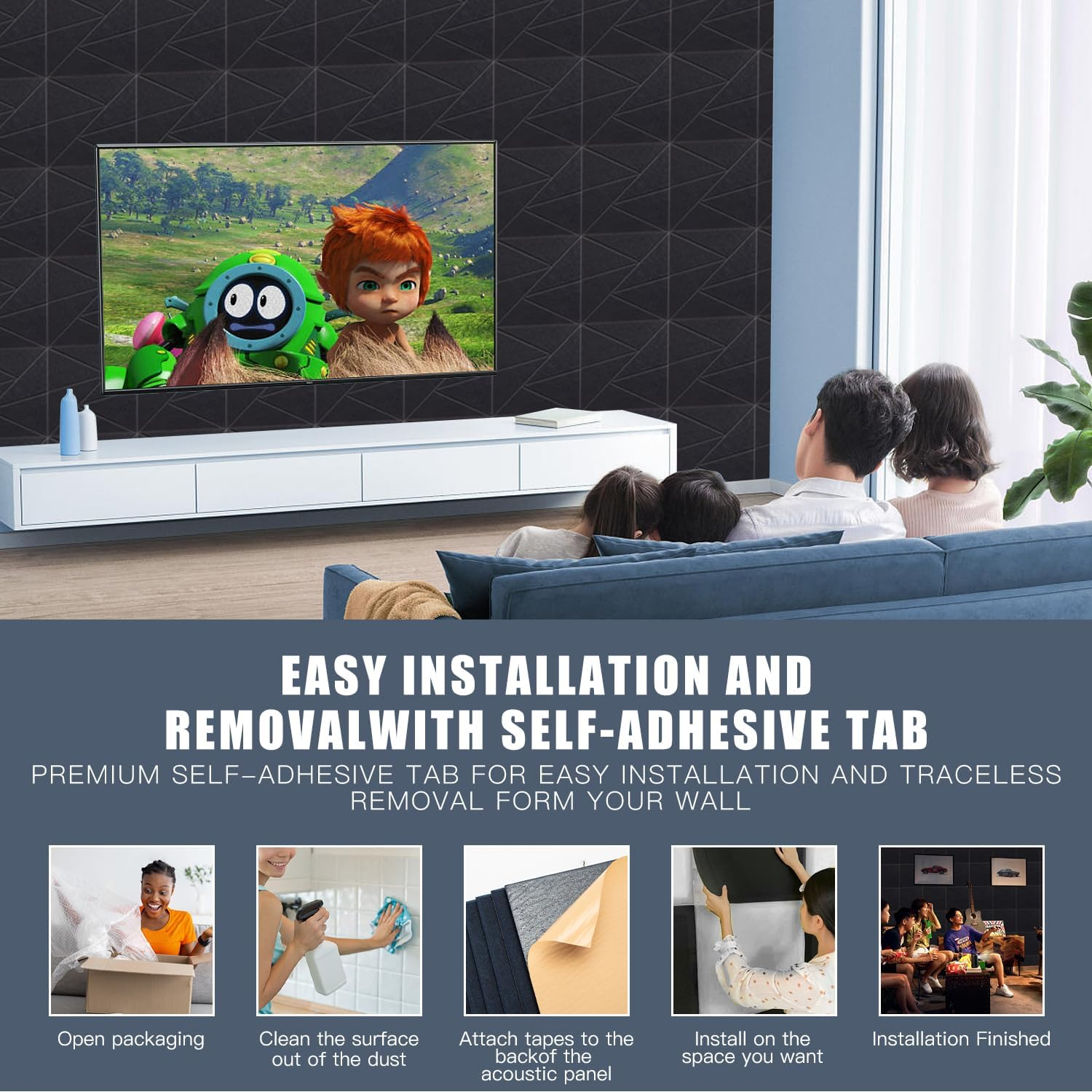 12 Pack Acoustic Panel, 12X12X0.47 Inch High Density 230Kg/M&sup3; Sound Absorbing Panels with Self-Adhesive, Sound Proof for Acoustic Wall Panels (30X30X1Cm)-Black image number 1