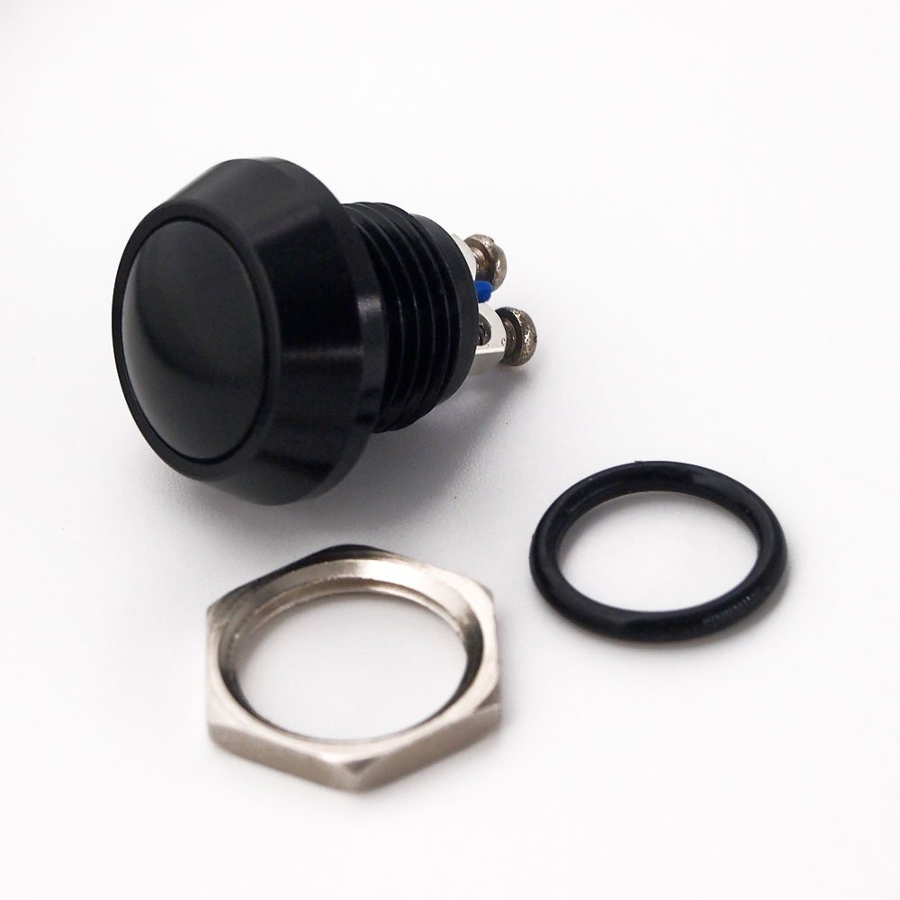 URTONE Momentary Push Button Switch, UR123, 1NO SPST DC/AC 36V 2A Aluminum Alloy Metal Shell Suitable for 12Mm 1/2" Mounting Hole - Black