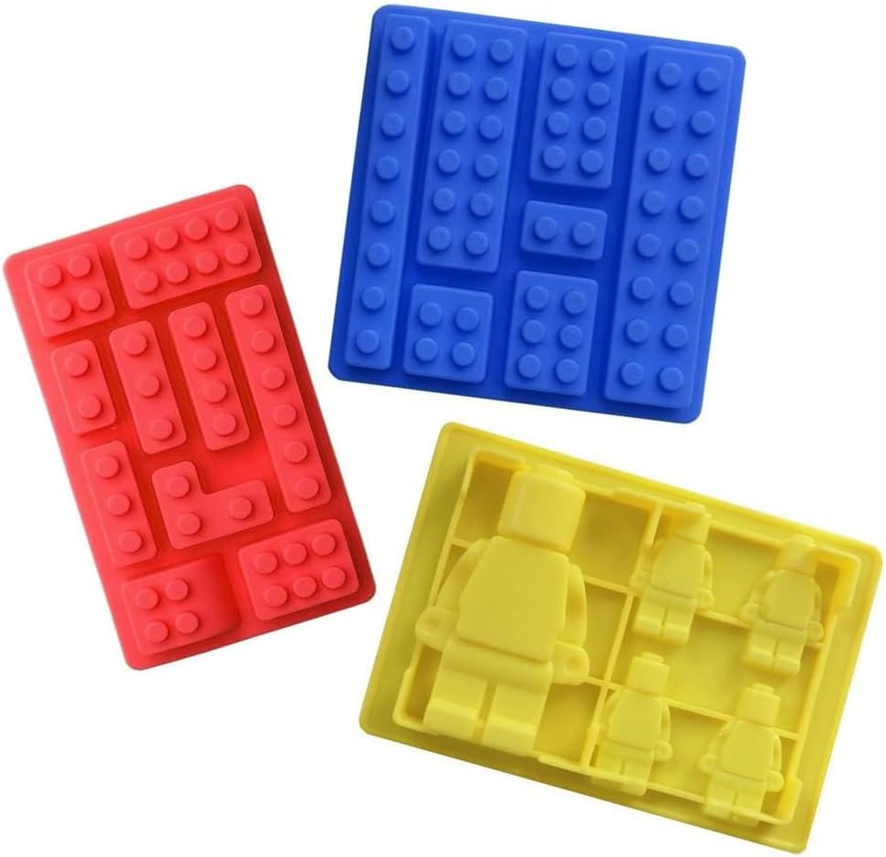 3 Pcs Chocolate Jelly Moulds - Multi-Size Ice Cube Candy Moulds for Building Block Themes Kids Cake Cupcake Decorations