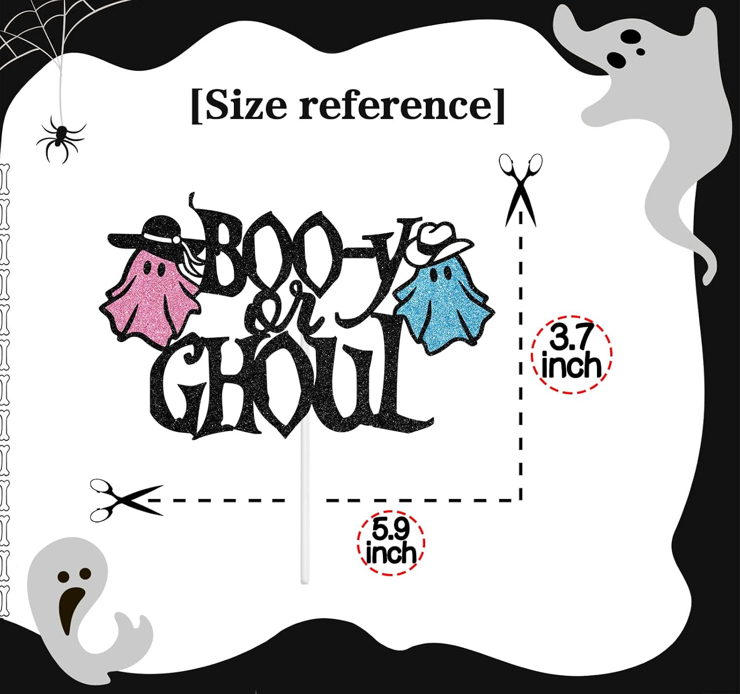 Boo-Y or Ghoul Cake Topper, Boy or Girl/He or She Gender Reveal Cake Decor, Halloween Baby Shower/First Birthday Party Decorations Supplies image number 2