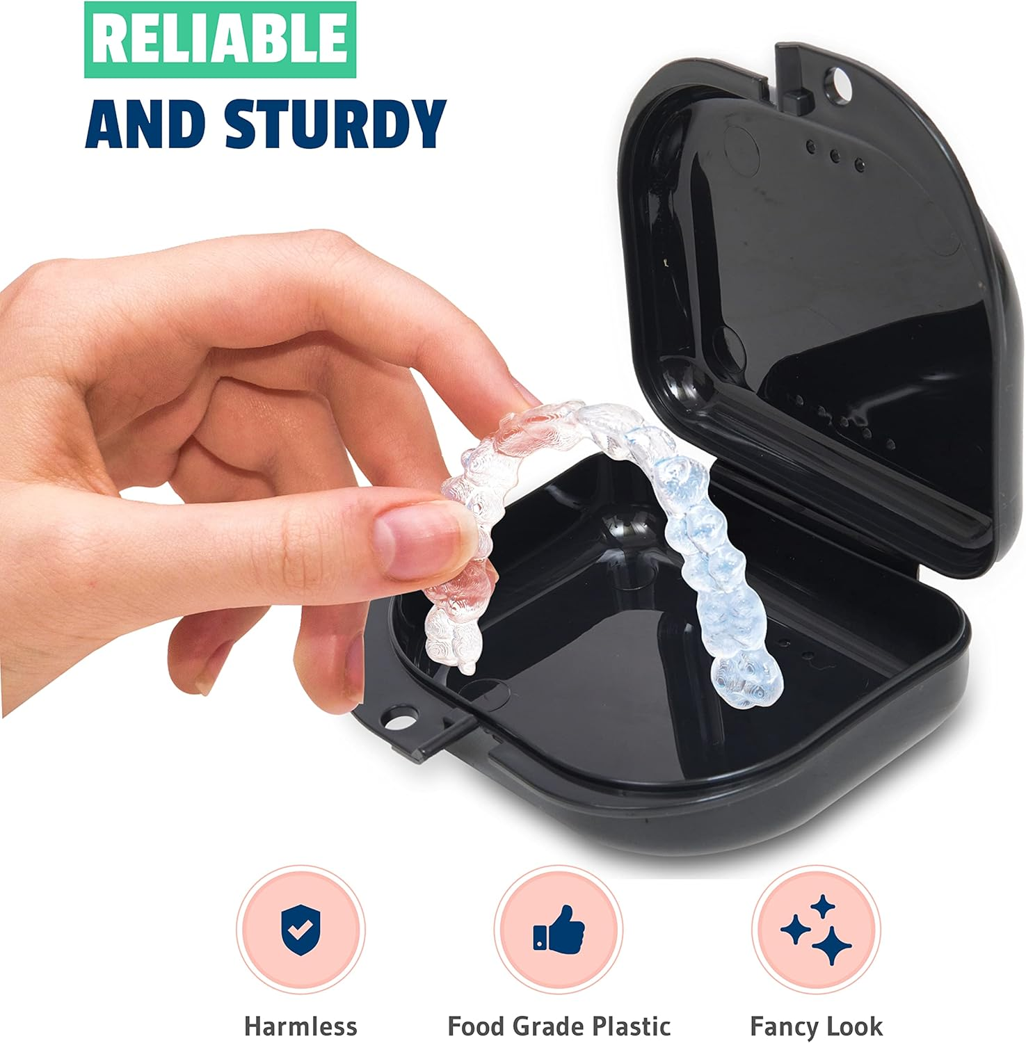 Retainer Case - Pack of 2 - Odorless Mouth Guard Case-Retainer Holder-Ventilated, Durable & Hygienic Night Guard Case for Carrying and Protecting Braces, Partial Dentures & Aligners-3.14 X 3.14 X 1.1 image number 5