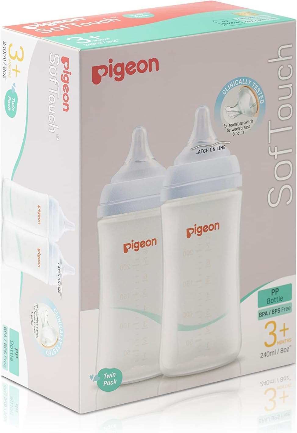 Pigeon Softouch III Baby Bottle for 3+ Months Babies, BPA & Bps-Free, 240Ml, PP, Twin Pack image number 3
