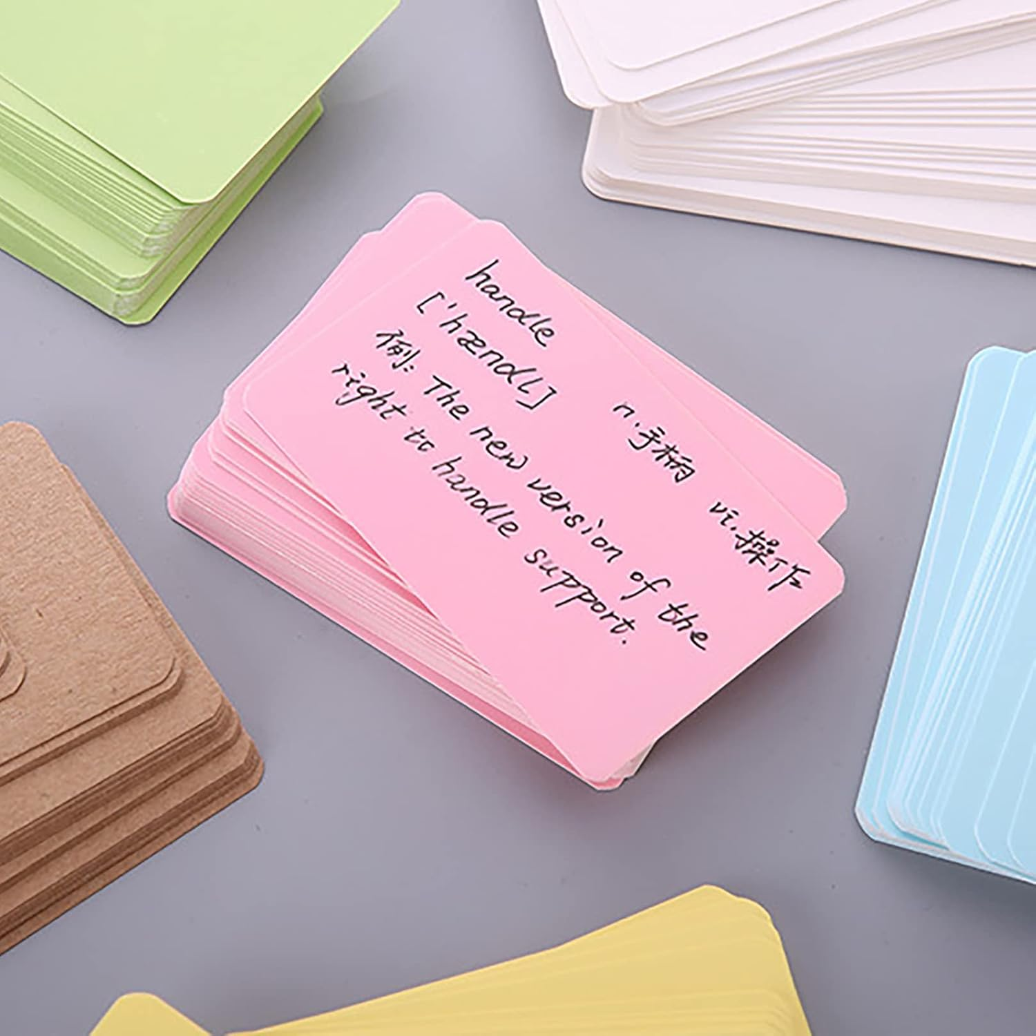 VANRA 300PCS Small Blank Index Cards 3.5X2 Inches Note Cards Study Flash Cards, Word Message Gift DIY Cards Kraft Paper Tags (Assorted Colors Light, 300/Pack) image number 3