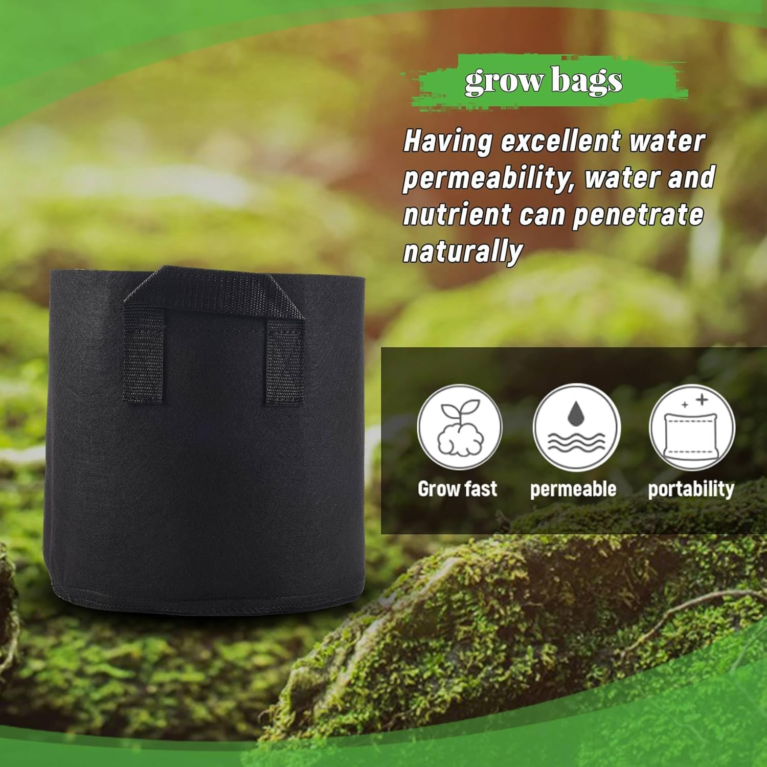 Fabric Pots Container, 5 Pack 3 Gallon Plant Grow Bags, Fabric Containers with Strap Handles for Potato, Flower, Home Gardening Supply image number 1