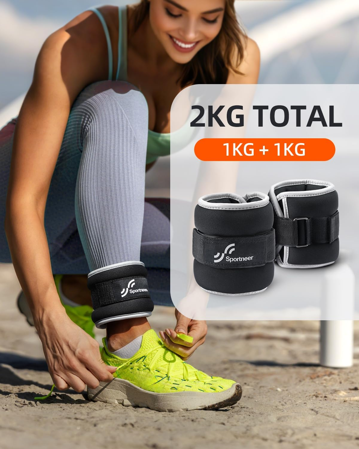 Sportneer Ankle Weights: 0.5 X 2/1 X 2 Kg Neoprene Ankle Wrist Arm Leg Weight Straps for Fitness Walking Jogging Workout image number 4