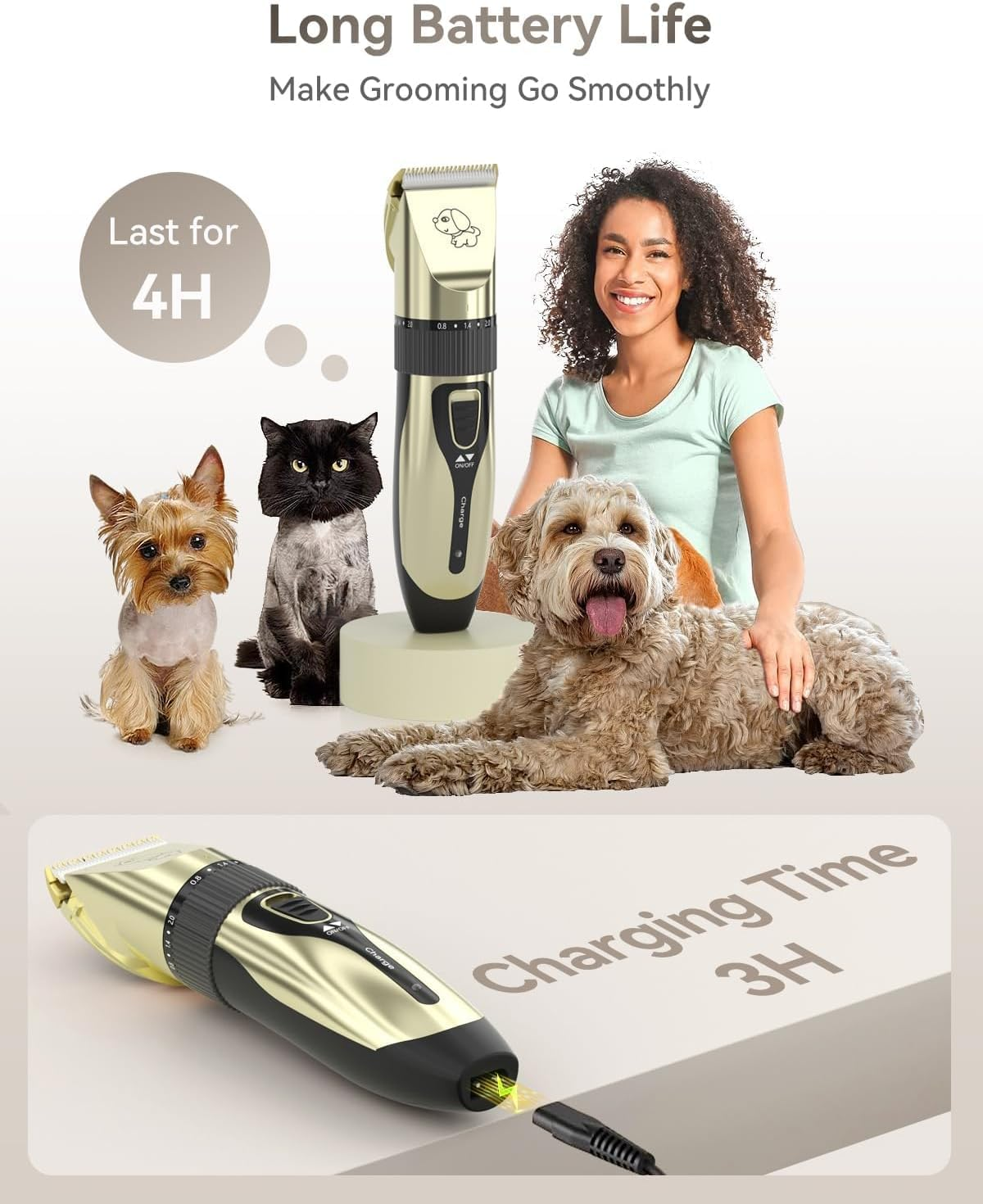 VEKEN Dog Clippers Grooming Kit - Pet Shaver with Low Noise, Cordless Dog Hair Clipper Rechargeable, Electric Quiet Dog Trimmer, Professional Detachable Blades Pet Clippers for Dogs Cats Pets and Animals image number 4