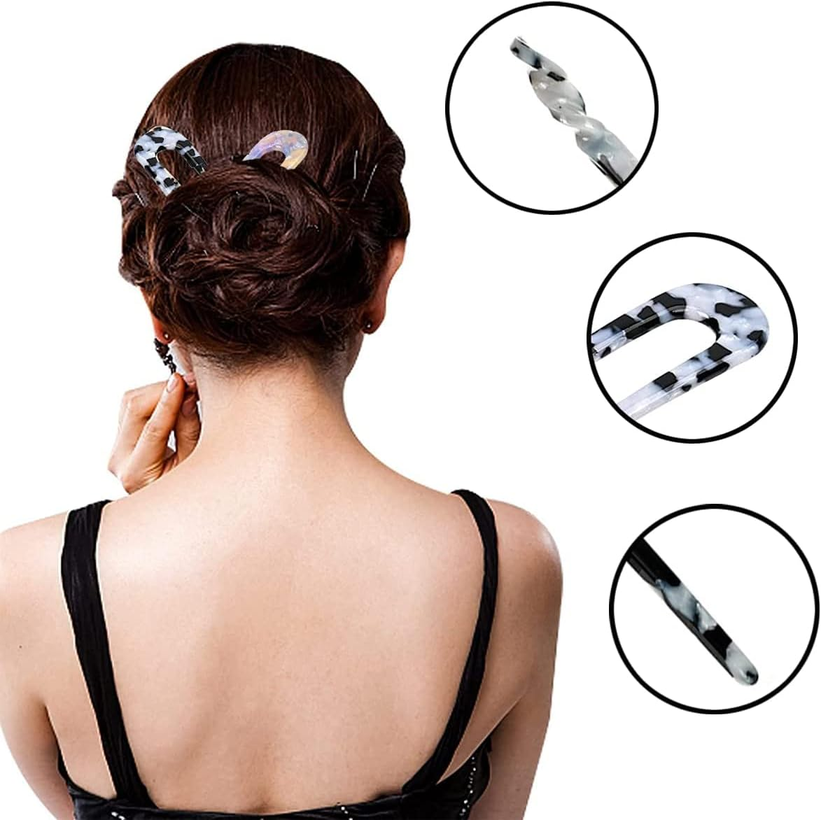 8 Pieces Acetate Hair Pins Sticks U-Shaped Straight Chopsticks Hairpin Hair Styling Accessories, Vintage Hair Pin Fork Hair Clips for Girls Women Updos Buns(Type A) image number 5