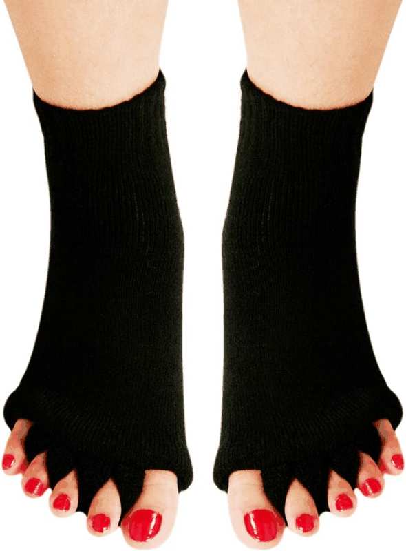 3 Pairs Yoga Sport Gym Five Toe Separator Socks Foot Alignment Pain Massage Toeless Socks image number 2