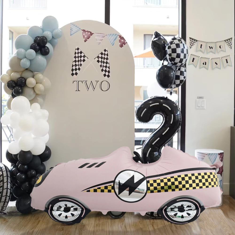 Race Car Balloons Racing Car Foil Balloon Birthday Party Decorations Race Car Theme Party Decorations Kids Boy Racing Party Supplies 2PCS (Blue and Pink) image number 6