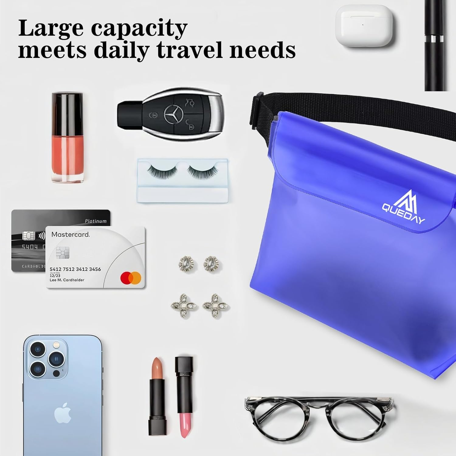 Queday 2-Pack Waterproof Pouch with Waist Strap, Screen Touchable Dry Bag with Adjustable Belt for Phone Valuables for Swimming Snorkeling Boating Fishing Kayaking Blue Pink image number 2