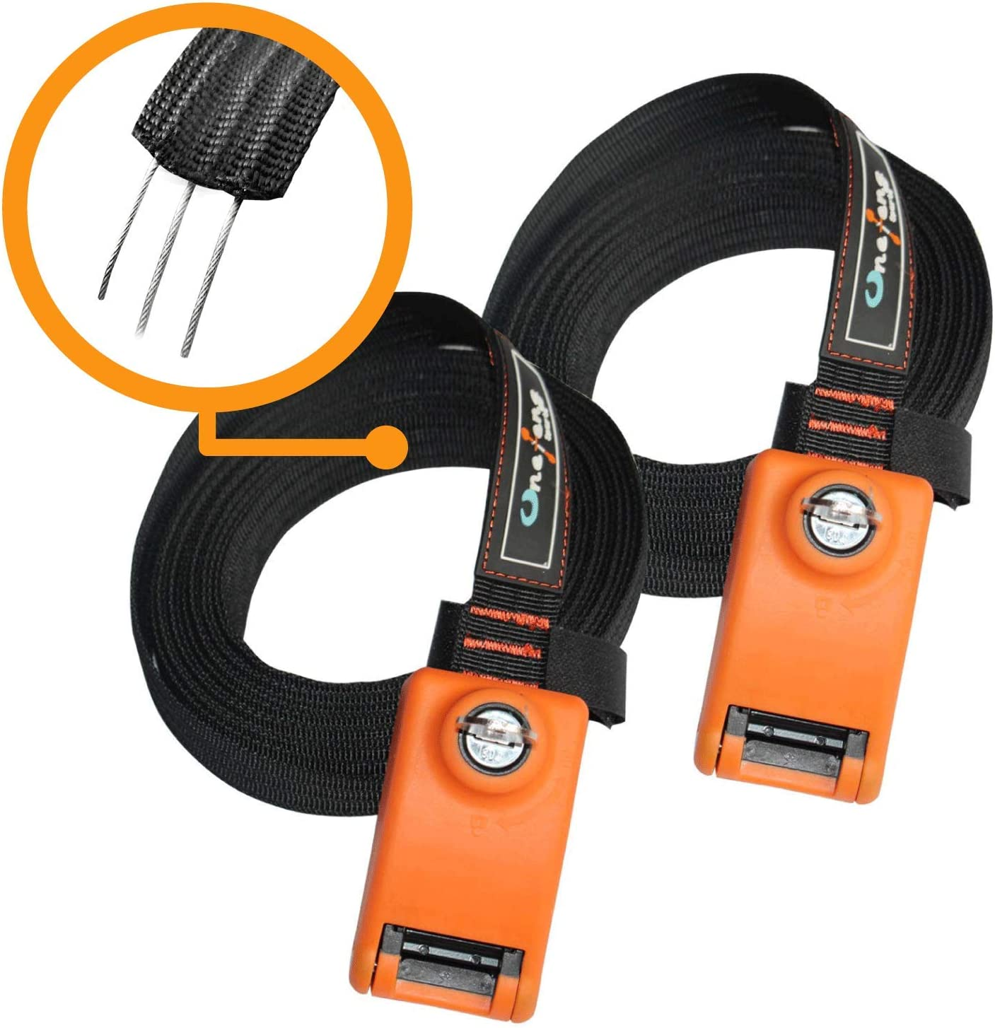 Lockable Tie down Strap with 3 Stainless Steel Cables - 2 Pack 10 Ft