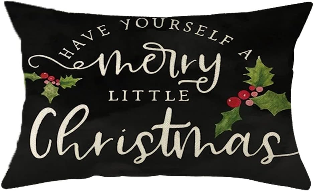 Have Yourself a Merry Little Christmas Throw Pillow Cover, 12 X 20 Inch Winter Christmas Holiday Farmhouse Cushion Case Decoration for Sofa Couch image number 1