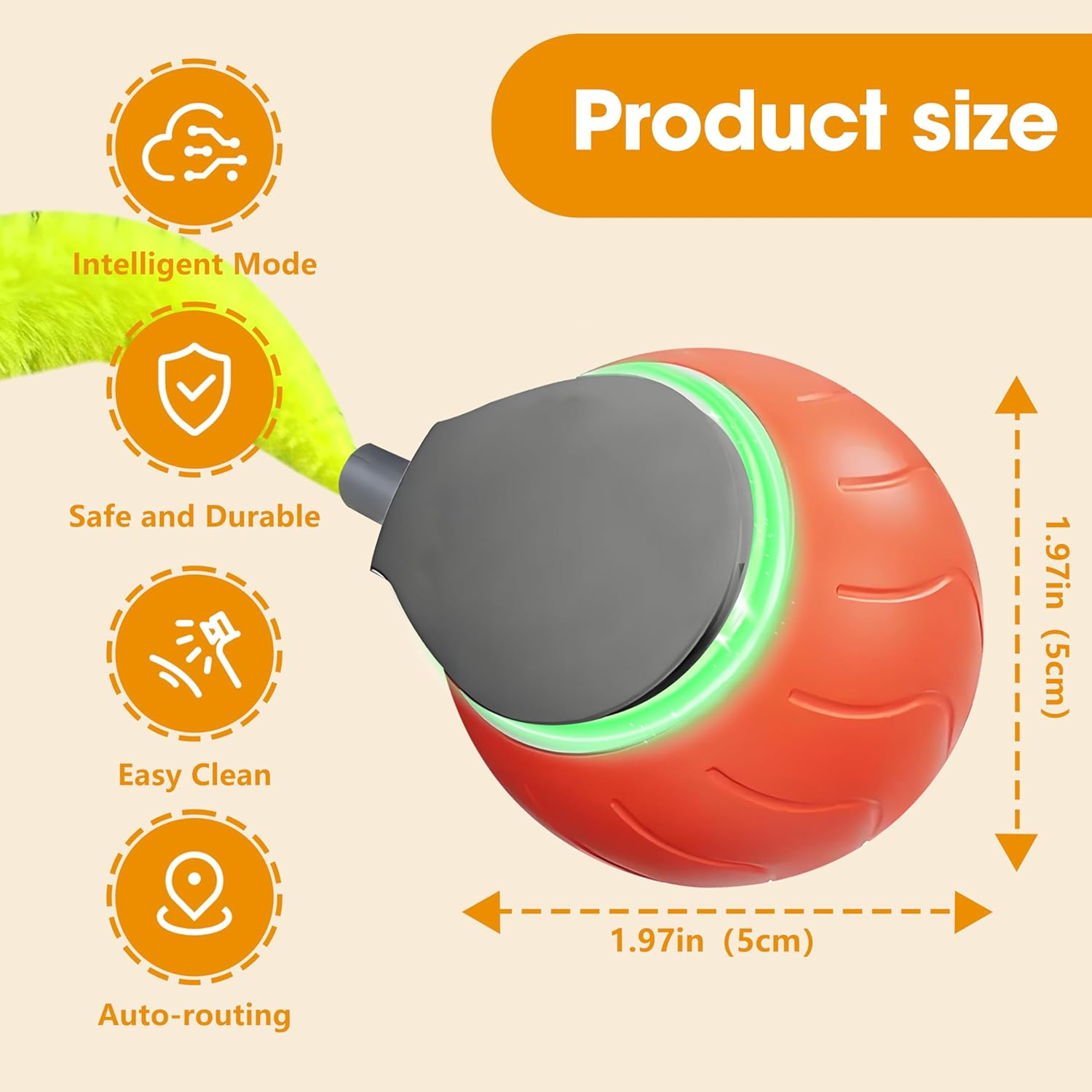 Interactive Cat Toy Ball with Tail&ndash;2025 Upgrades Cat Toys for Indoor USB-C Rechargeable, Auto Rolling, Smart Obstacle Avoidance, Self-Activating Electric Chase Toy for Bored Indoor Cats & Dogs image number 1