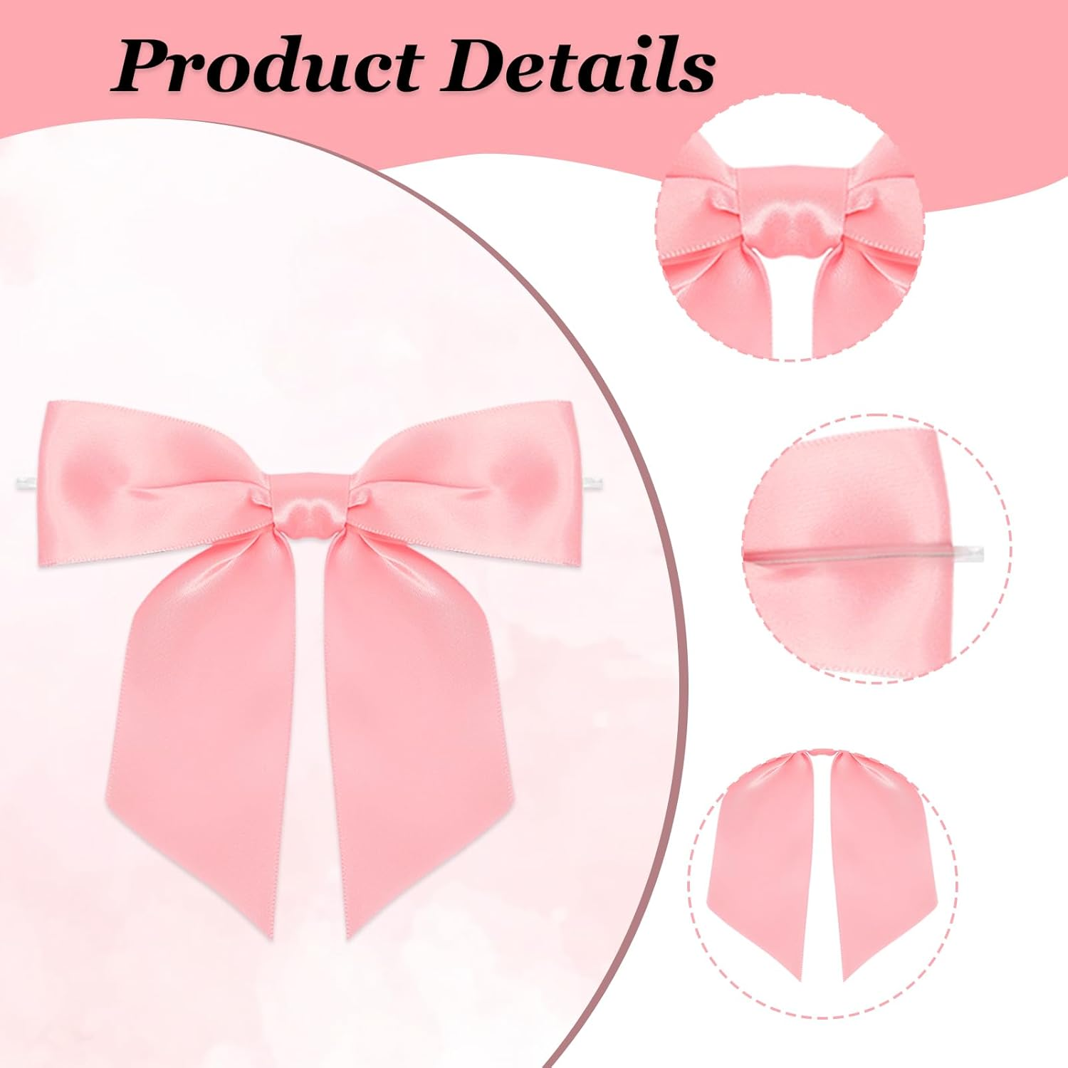 36 Pcs Satin Twist Tie Bows for Treat Bags 4.5 Inch Red Premade Bow for Crafts Large Satin Ribbon Tie Bows for Cake Decorating Gift Wrapping Popcorn Bags Brithday Christmas Party Favors (Pink) image number 6
