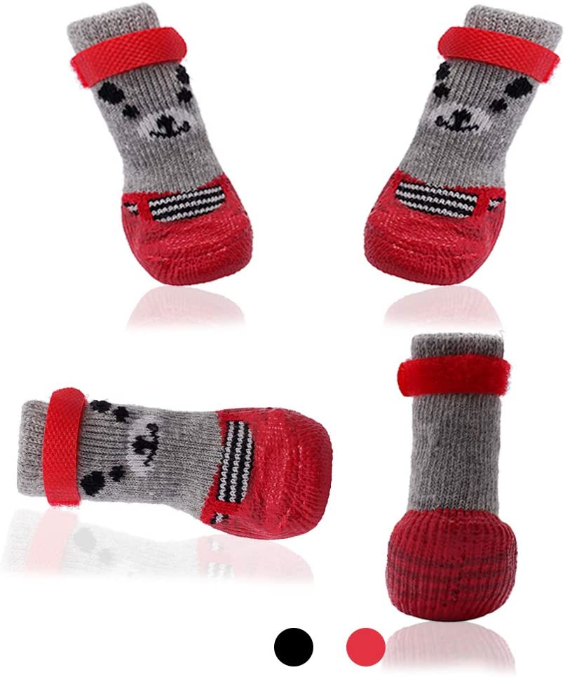Dog Boots Waterproof Shoes Breathable Socks, with Anti-Slip Sole and Adjustable Magic Tape All Weather Protect Paws Only Fit for Small Dog(4Pcs)(Red, M) image number 3