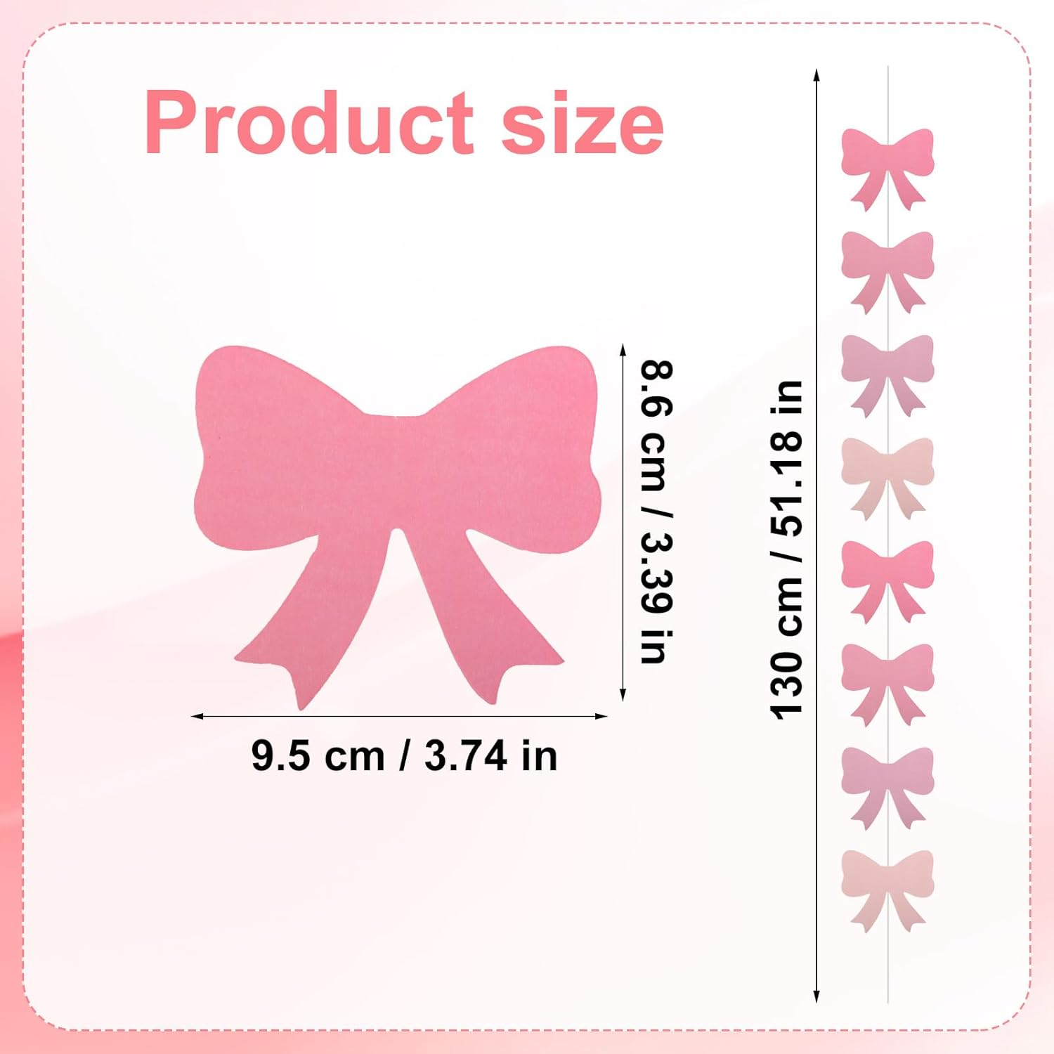Coquette 8Pcs Pink Bow Hanging Banners - Birthday Decorations, Bow Garland, Themed Party Decor image number 1