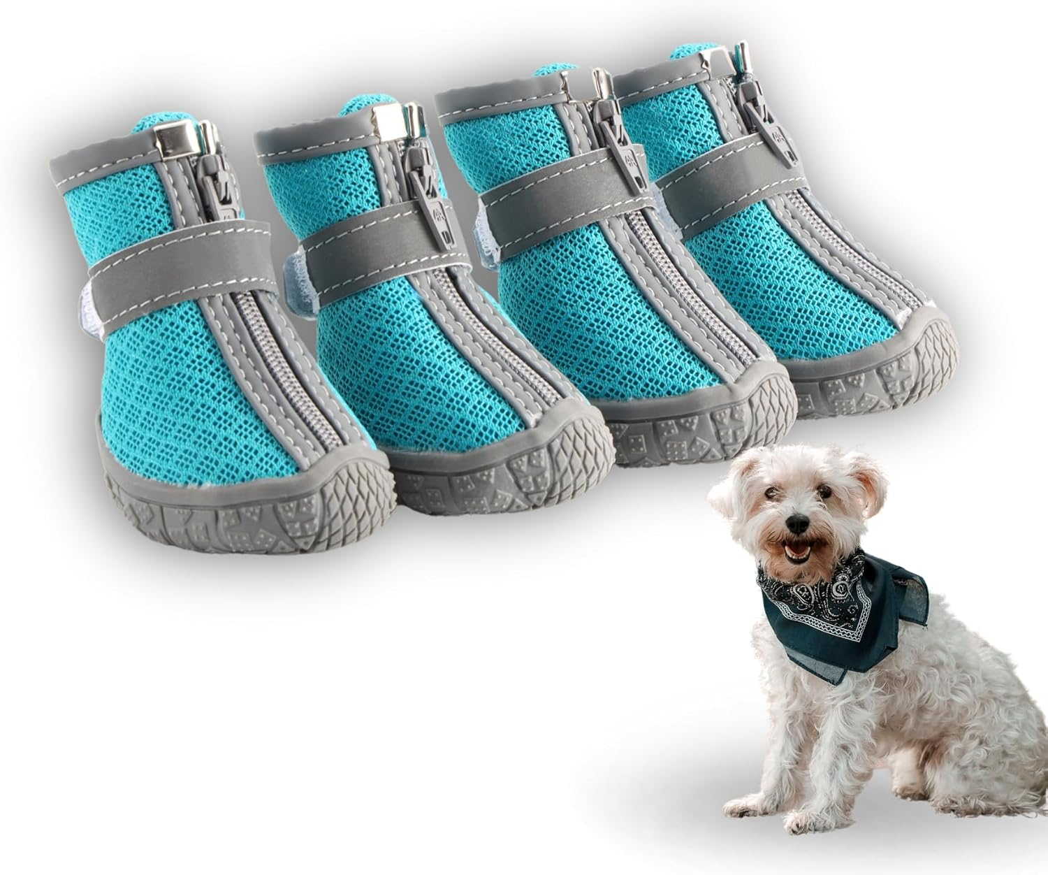 4PCS Dog Boots - Lightweight Breathable Shoes with Waterproof Anti-Slip Soles, Adjustable Hook and Loop, for Small to Large Dogs, Green (#4) image number 3
