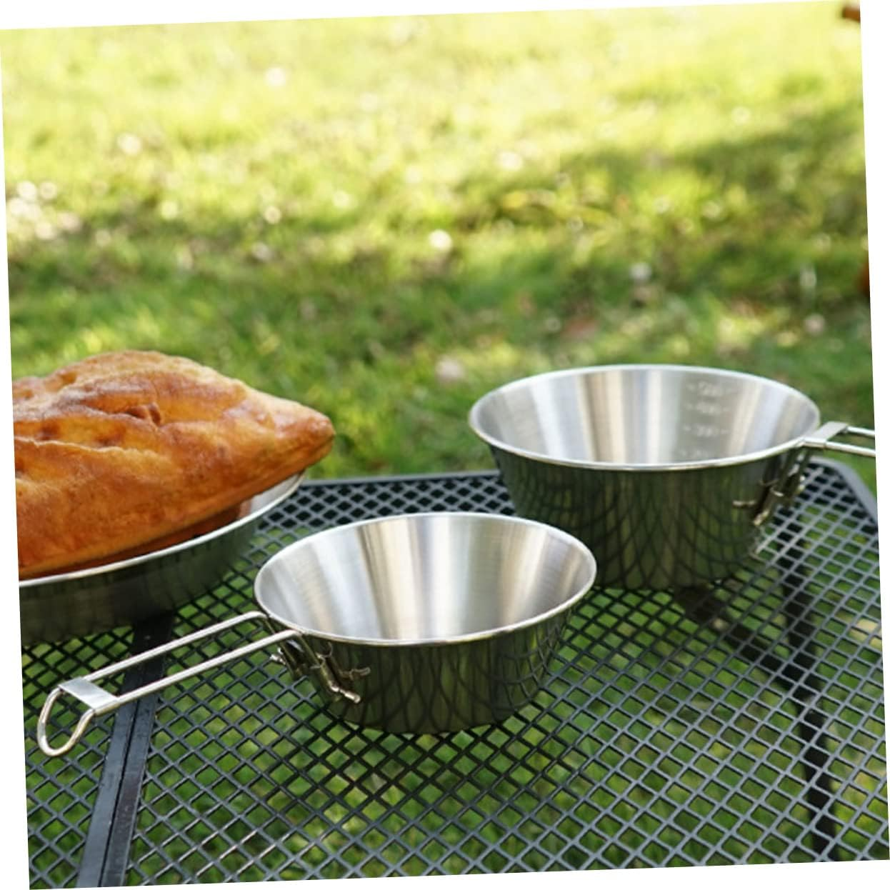 Outdoor Barbecue Bowl Stainless Steel Foldable Camping Bowl 550Ml Large Capacity with Handle Picnic Cookware for Outdoor Cooking and BBQ image number 4