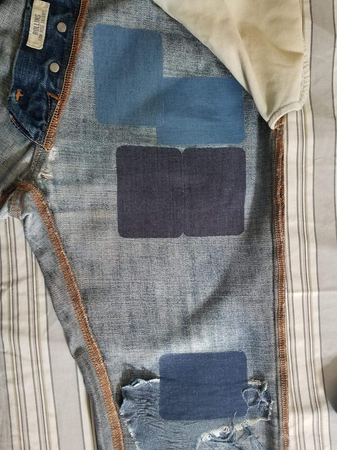 Jeans Denim Patches, 12Pcs Denim Ironing Repair Cloth, Blue Iron on Pants Patches for Jeans and Clothing Repair, 4 Shades of Blue