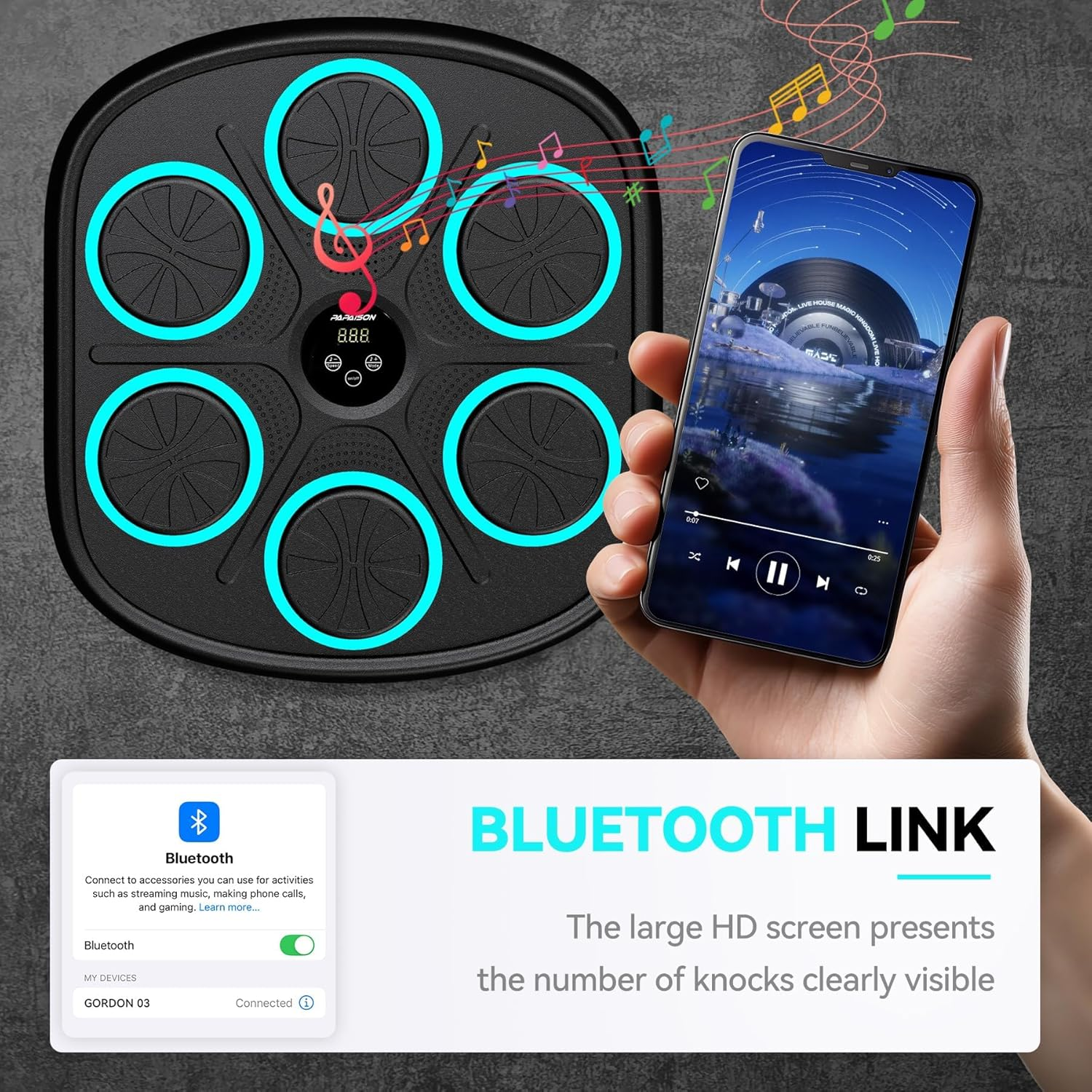 Music Boxing Machine with Premium Boxing Gloves, Bluetooth Training Machine with LED Electronic Wall Mounted, Home Workout Target Machine for Adults and Kids image number 1