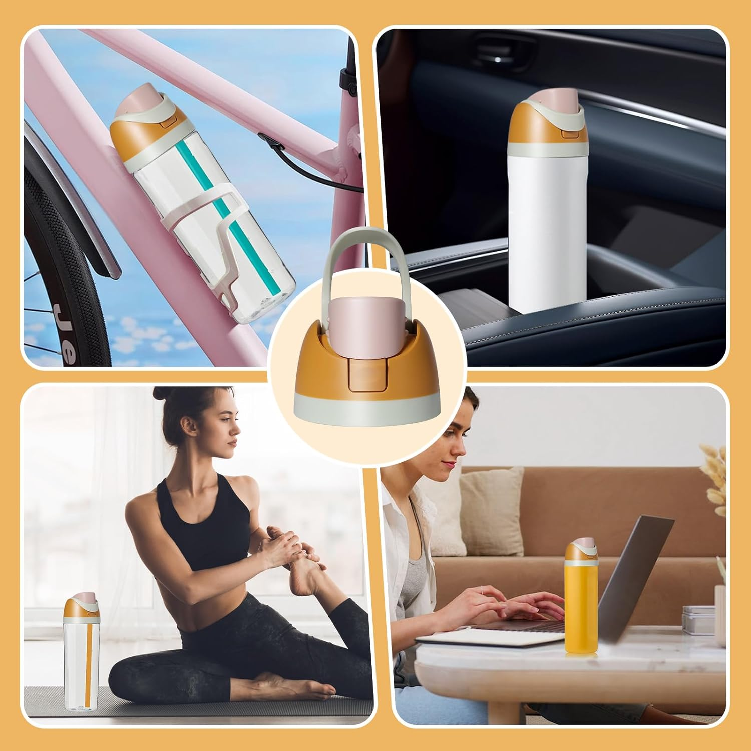 Renyqatt Replacement Lid for Owala Freesip, Compatible with Owala Cup 16Oz 24Oz 32Oz 40Oz, One Button Water Bottle Top Lid Replacement Accessory, Leakproof, Bpa-Free (Khaki)