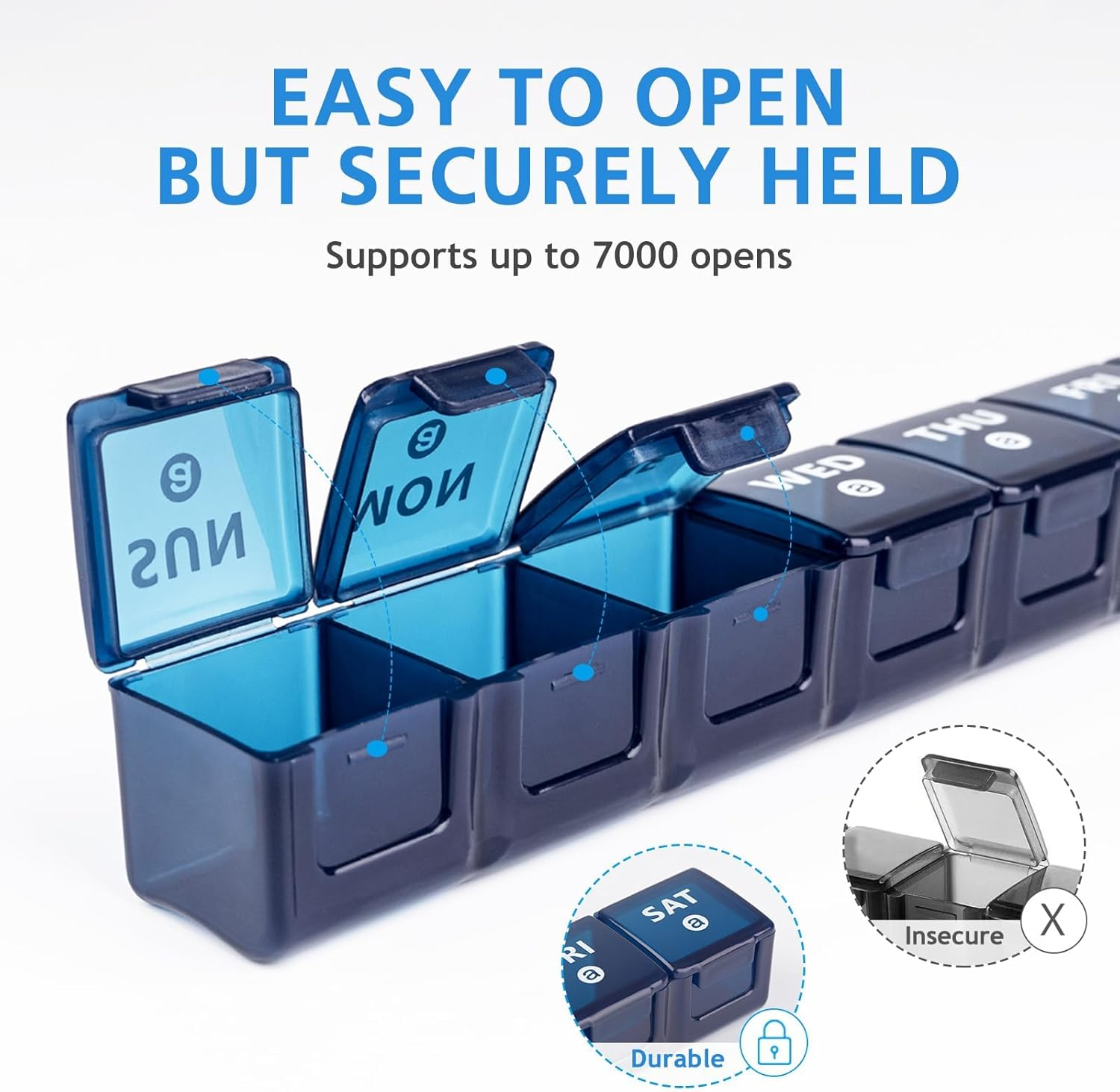 Weekly Extra Large Pill Organiser for Travel 2Pack, 2Week Pill Boxes and Organizer,Big Compartments Pill Case,7Day XL Medication Organiser Dispenser for Fish Oils Vitamin Holder Supplement (Blue,Purple) image number 6