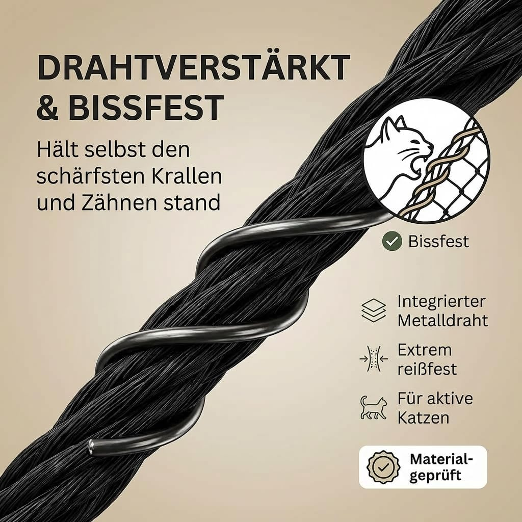 Cat Net for Balcony & Window Wire Reinforced | 8 X 3 M | Protective Net No Drilling | Cat Grid Wire-Reinforced | Weatherproof & Bite-Resistant | Mounting Set Included | Cat Protection Net image number 2