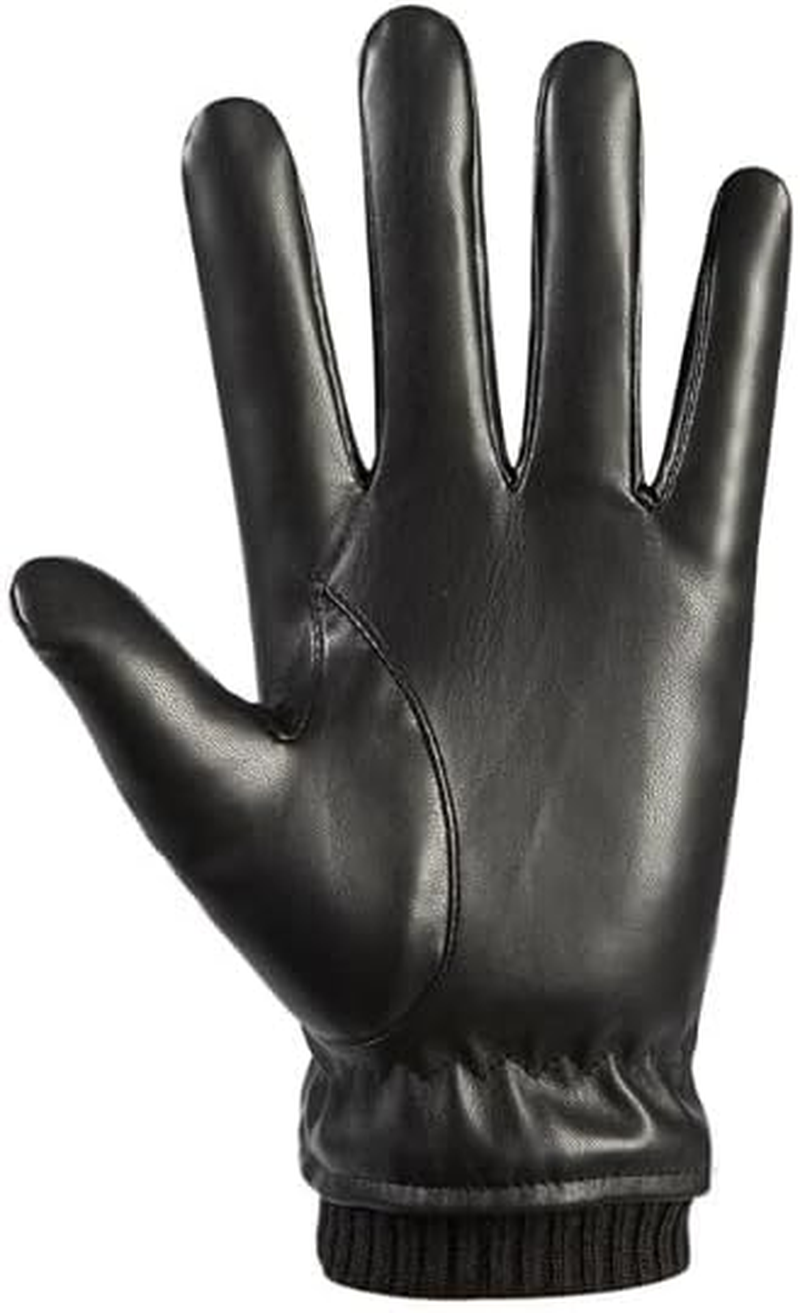 Men'S Winter Black Gloves Leather Touchscreen Snap Closure Cycling Glove Outdoor Riding Warm Waterproof Gloves image number 1