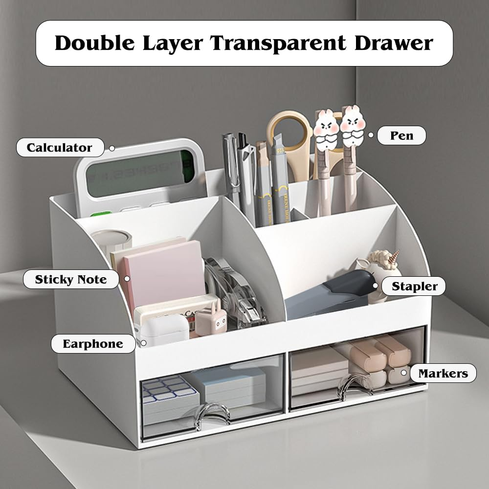 Desktop Storage Box with 7 Compartments, Office Desk Organizers Drawer Organizer Plastic Desktop Organiser for Stationery Supplies for Pencils Markers Erasers Pens image number 1