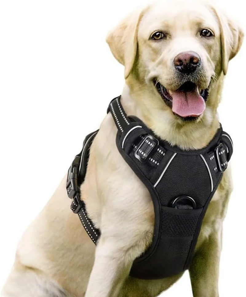 Dog Harness, No Pull Dog Harness and Lead Set for Small Medium Large Dogs No Choke Reflective Dog Harness with Front Clip Adjustable Soft Padded with (Black, Large) image number 3