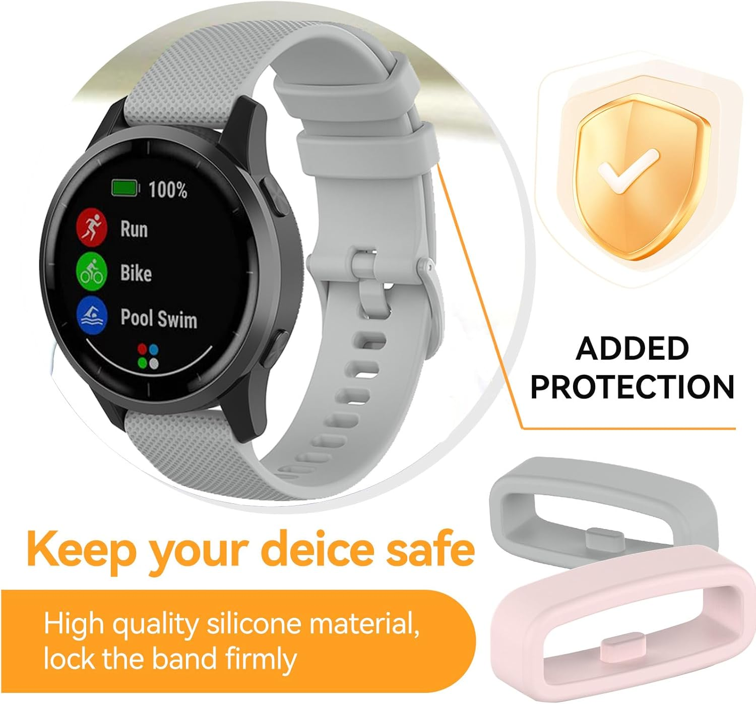 6-Pack Band Keepers Compatible with Garmin Vivosport/Vivosmart HR Hr+/Approach X10 X40/Vioactive 4S/Vivomove 3S/Venu 2S Bands Silicone Fastener Rings Security Loop/Holder/Retainer image number 5