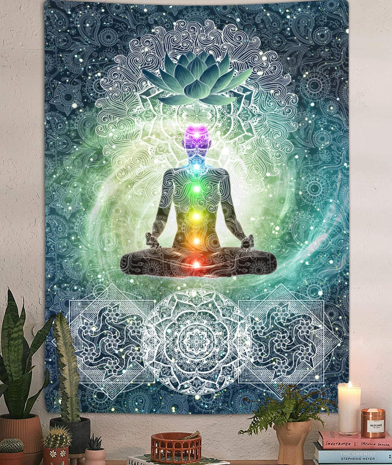 Meditation Tapestry, Yoga Decor Small Tapestry Wall Hanging for Bedroom, Lotus Tapestries Poster Beach Blanket College Dorm Home (60W X 40H) image number 4