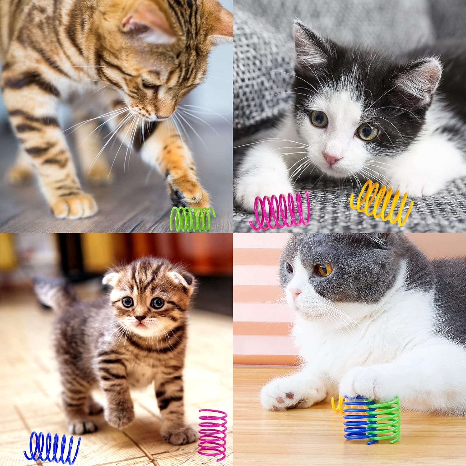 100 Pcs Cat Springs Toys, Cat Spiral Springs Colorful Interactive Cat Toys for Indoor Cats, Lightweight Durable Plastic Cat Spring Coil for Chewing, Swatting, Biting, Hunting Kitten Toys