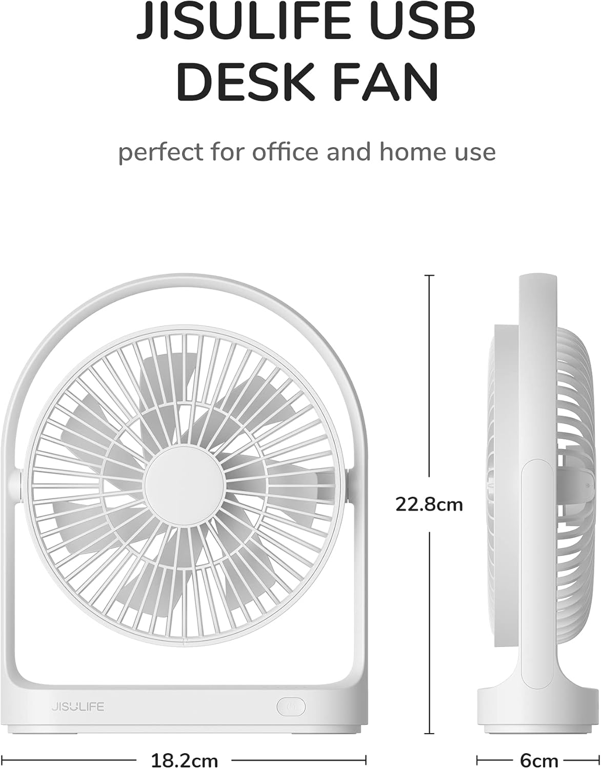 JISULIFE Desk Fan, Small Personal USB Desktop Fan with 4 Speeds, Quiet Operation Mini Portable Table Cooling Fan with Unique Design for Home Desktop Office Table Bedroom, Strong Wind, 330&deg;Rotate-White image number 5